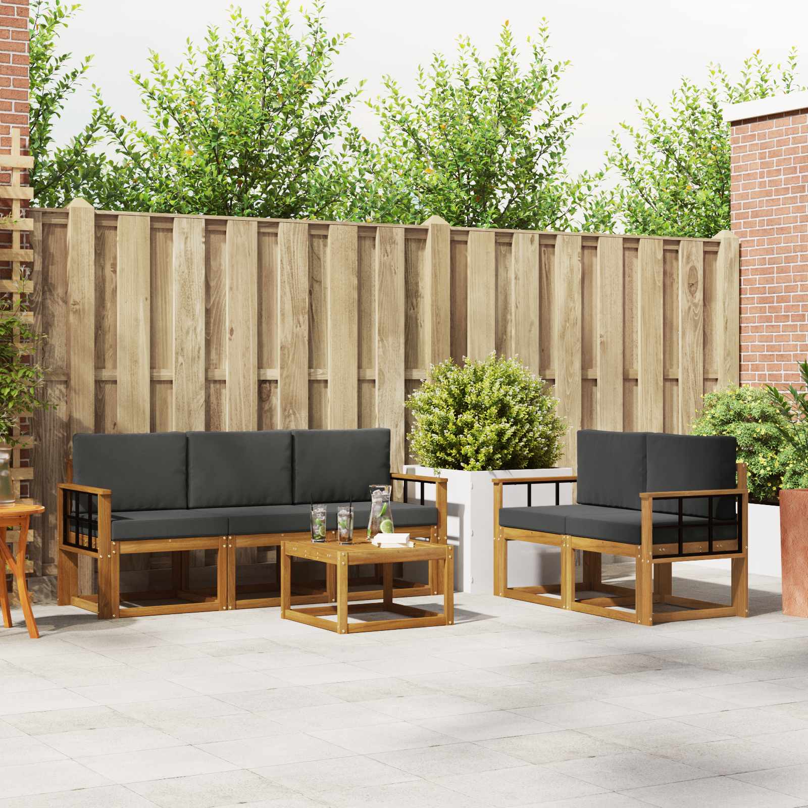 Outdoor-Sofagarnitur 6 stk. Natur und Anthrazit