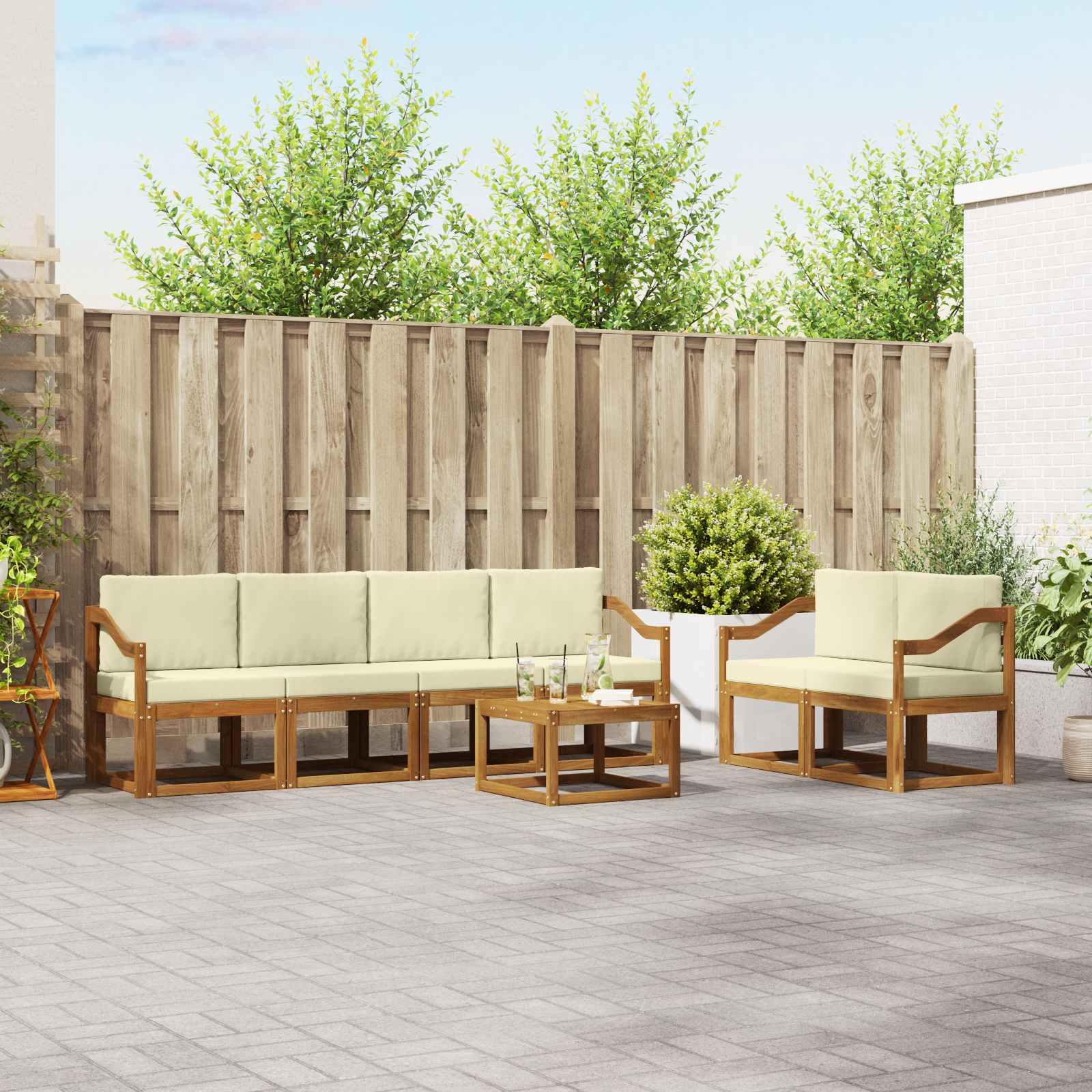 Outdoor-Sofagarnitur 7 stk. Natur und Creme