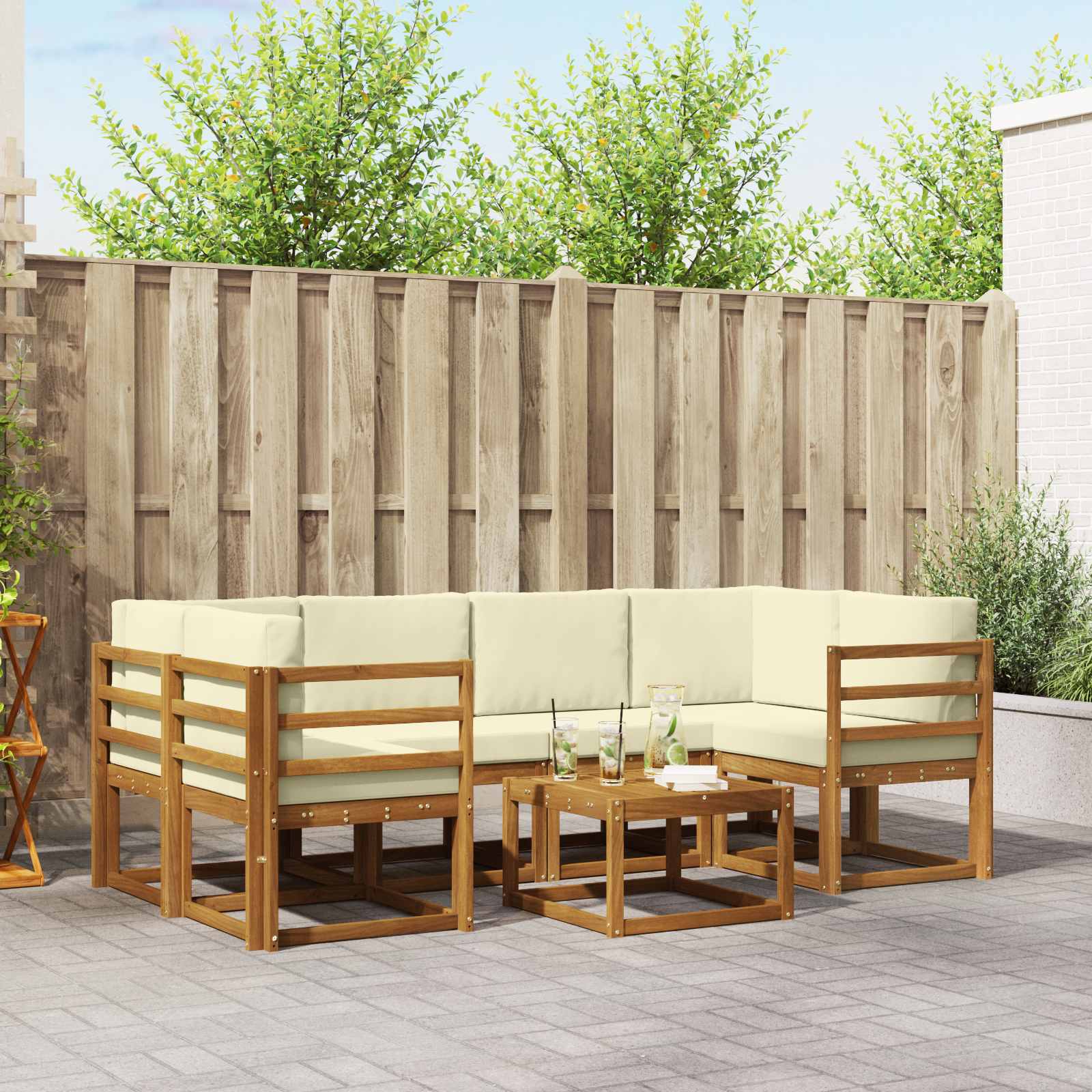 Outdoor-Sofagarnitur 7 stk. Natur und Creme