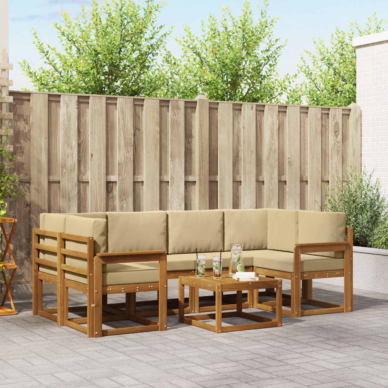 Outdoor-Sofagarnitur 7 stk. Natur und Beige