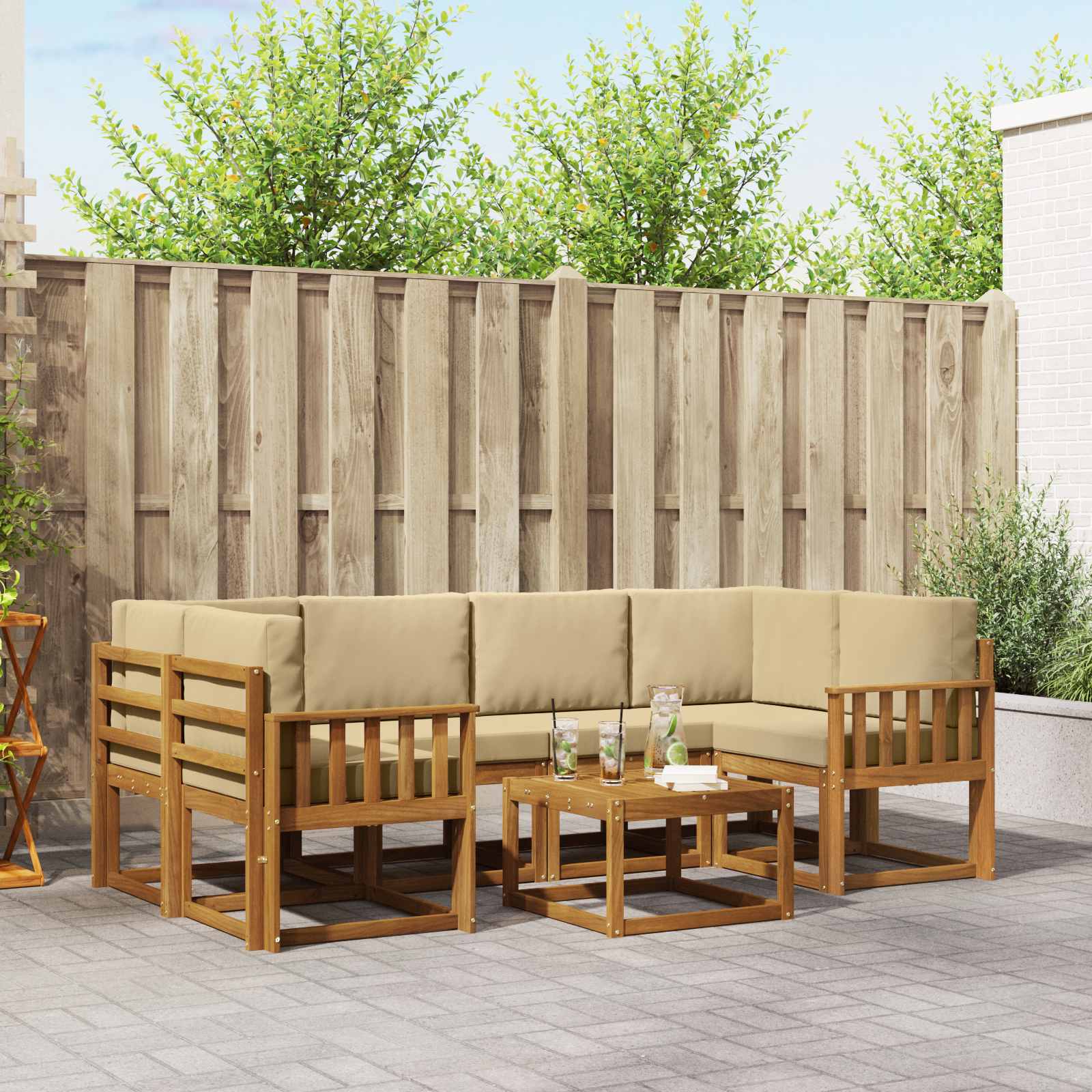 Outdoor-Sofagarnitur 7 stk. Natur und Beige