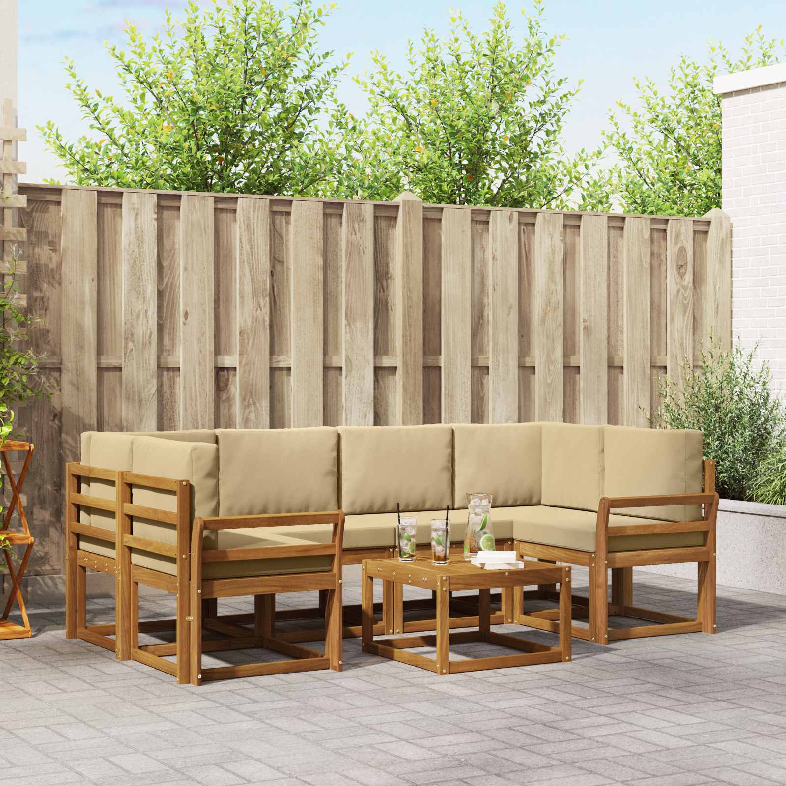 Outdoor-Sofagarnitur 7 stk. Natur und Beige