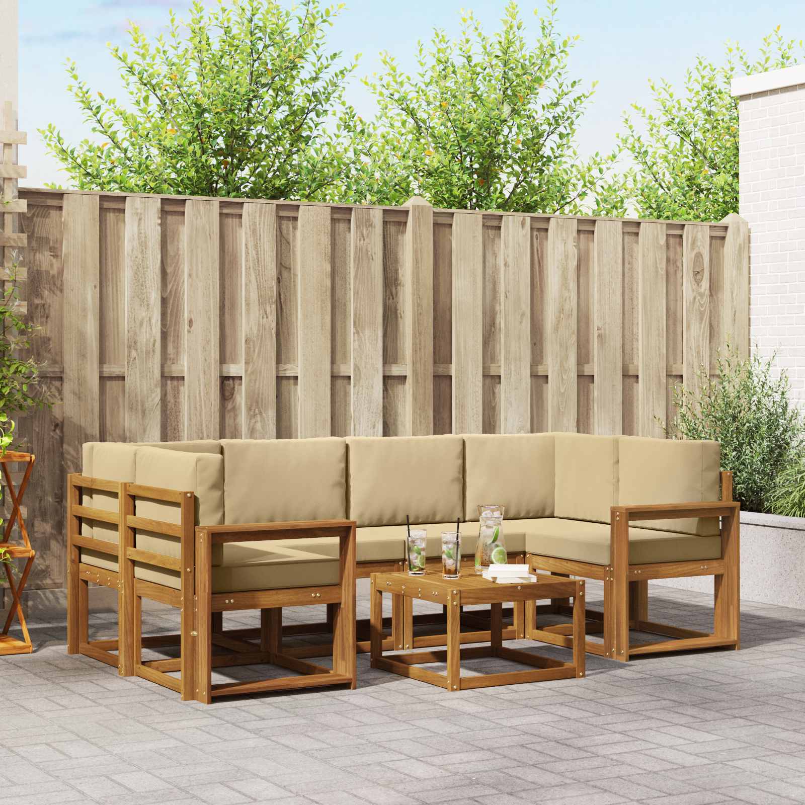Outdoor-Sofagarnitur 7 stk. Natur und Beige