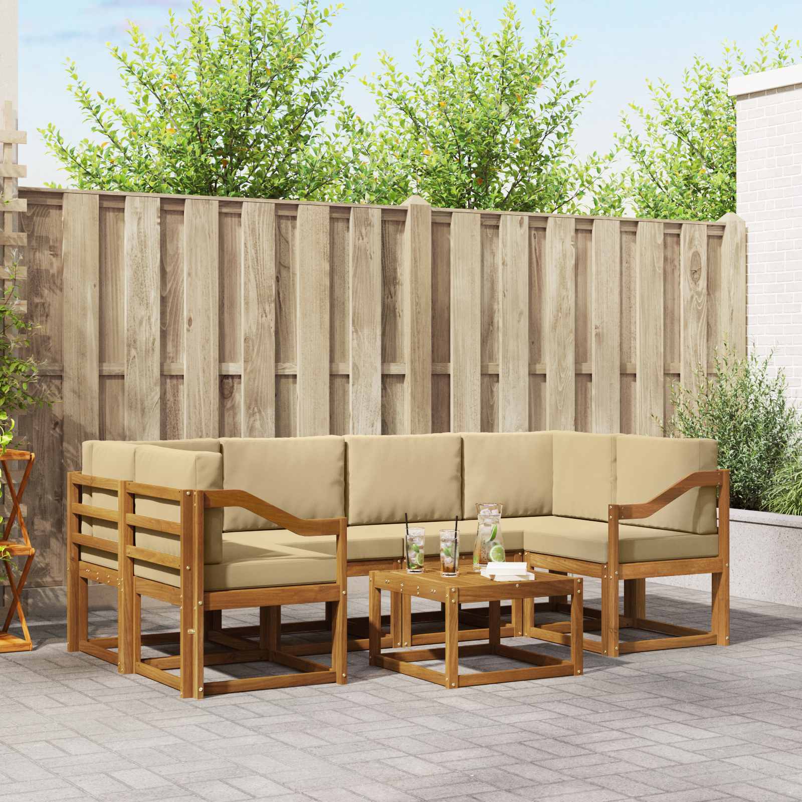 Outdoor-Sofagarnitur 7 stk. Natur und Beige
