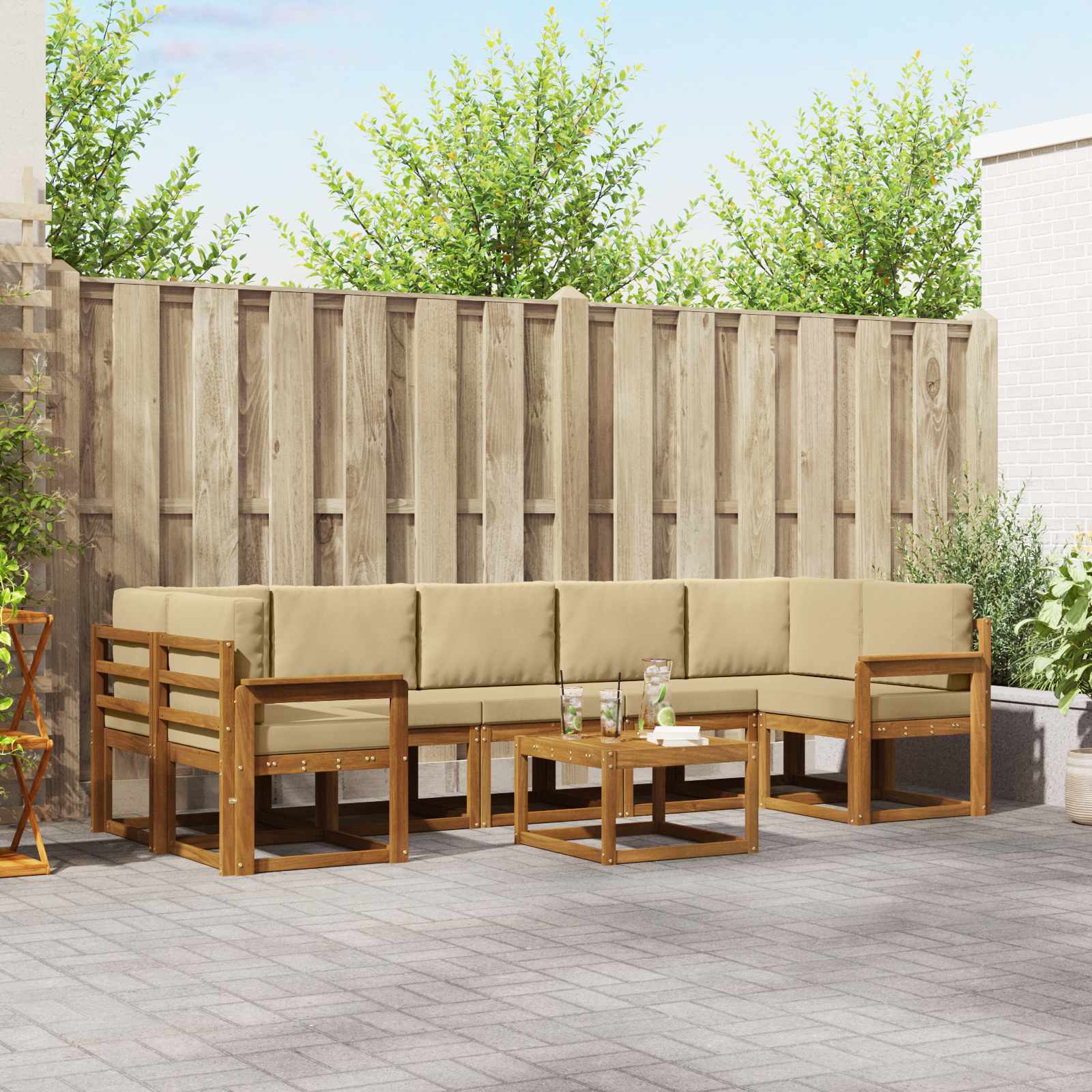 Outdoor-Sofagarnitur 8 stk. Natur und Beige