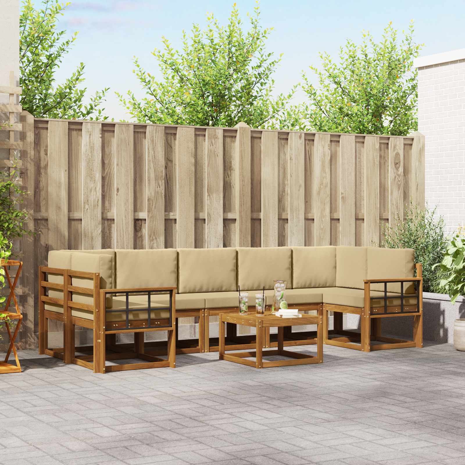 Outdoor-Sofagarnitur 8 stk. Natur und Beige