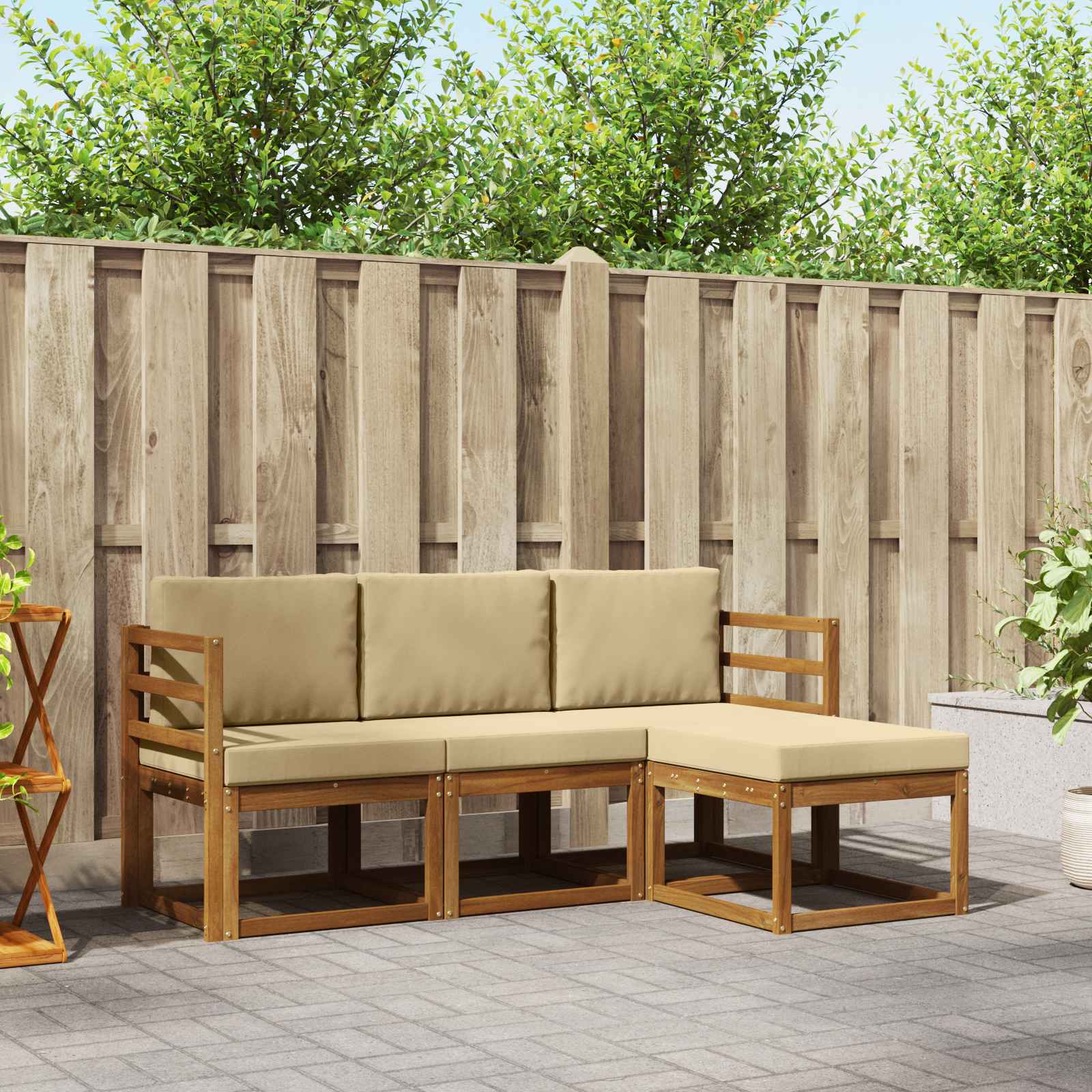 Outdoor-Sofagarnitur 4 stk. Natur und Beige