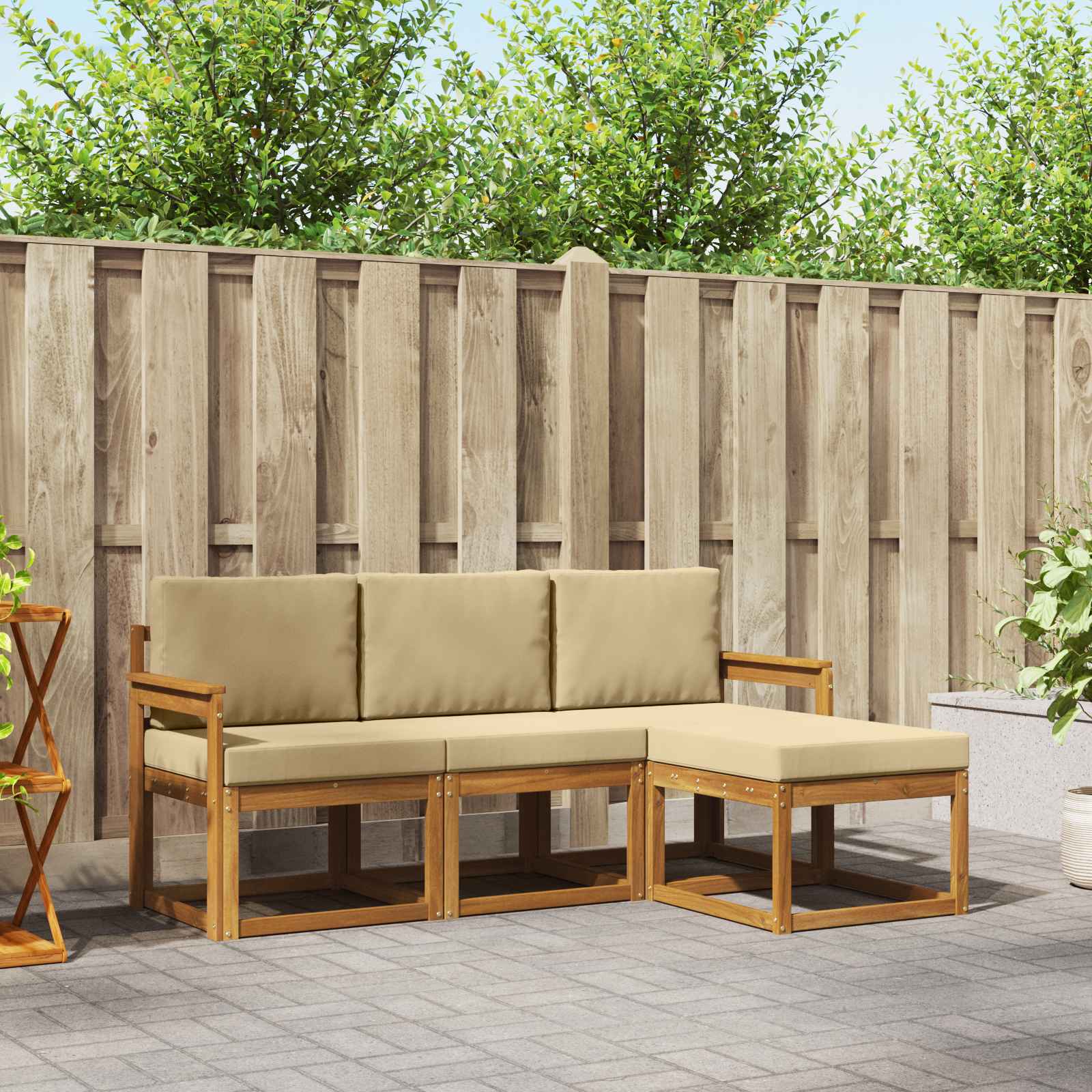 Outdoor-Sofagarnitur 4 stk. Natur und Beige