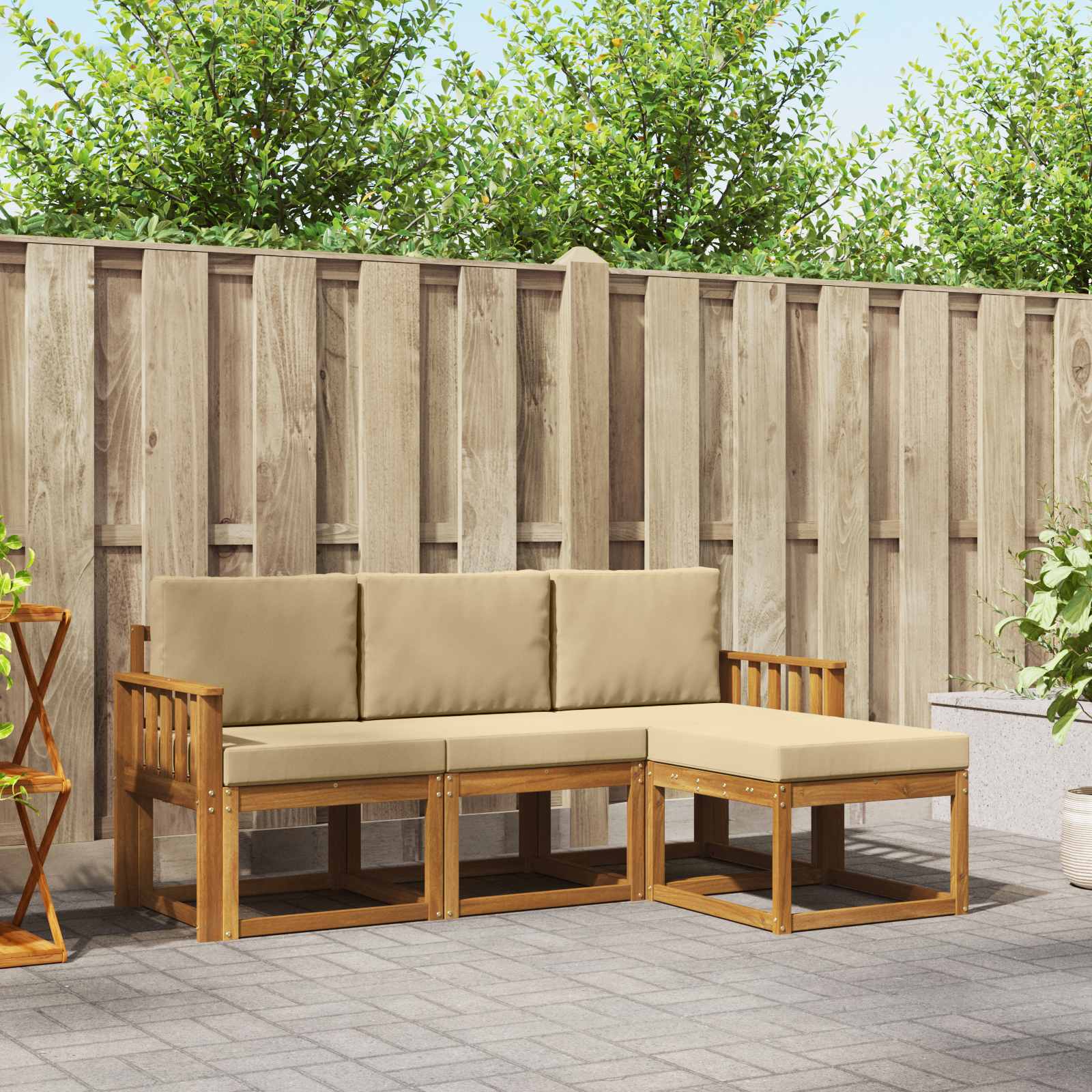 Outdoor-Sofagarnitur 4 stk. Natur und Beige