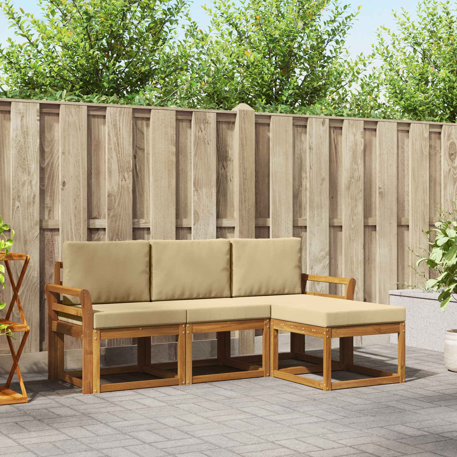 Outdoor-Sofagarnitur 4 stk. Natur und Beige