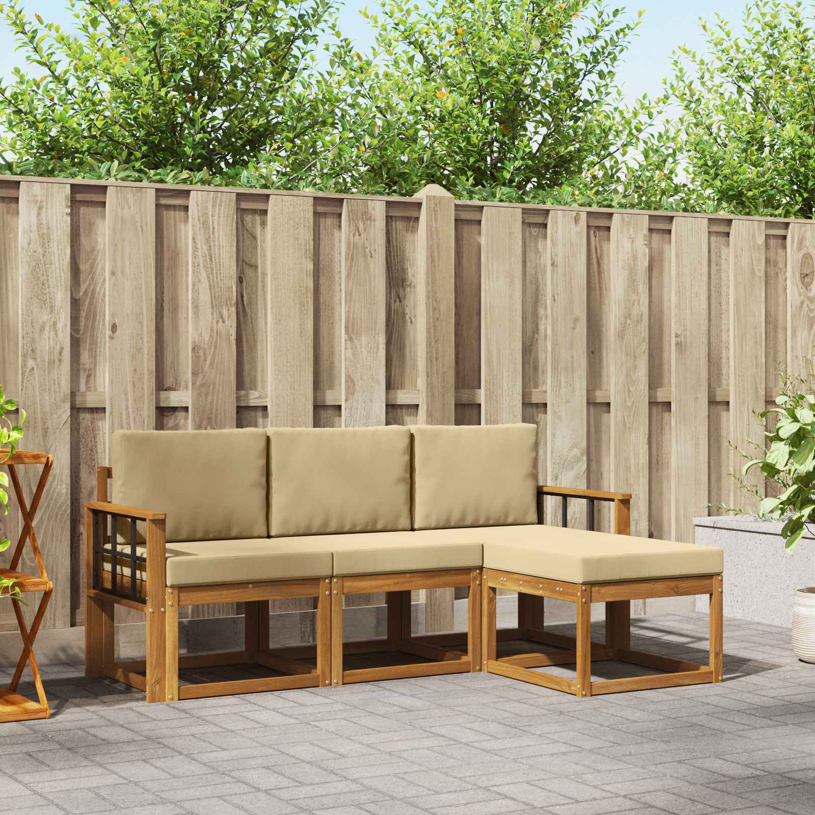 Outdoor-Sofagarnitur 4 stk. Natur und Beige