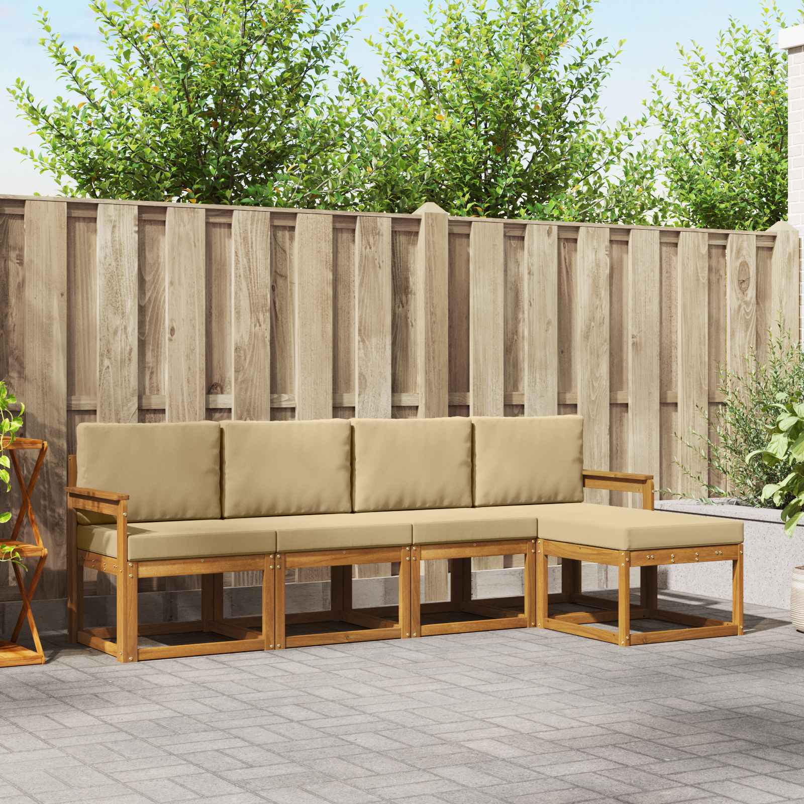 Outdoor-Sofagarnitur 5 stk. Natur und Beige