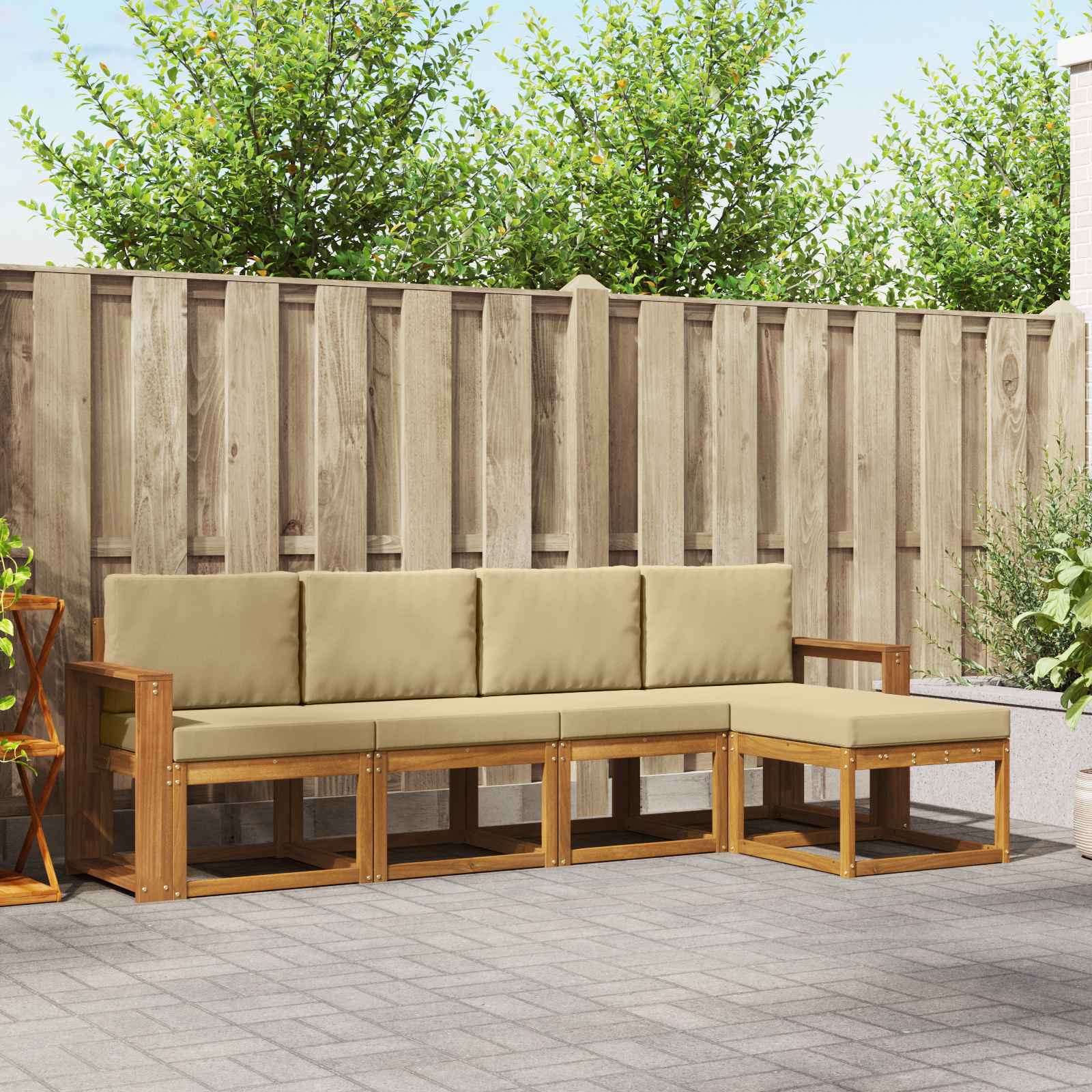 Outdoor-Sofagarnitur 5 stk. Natur und Beige