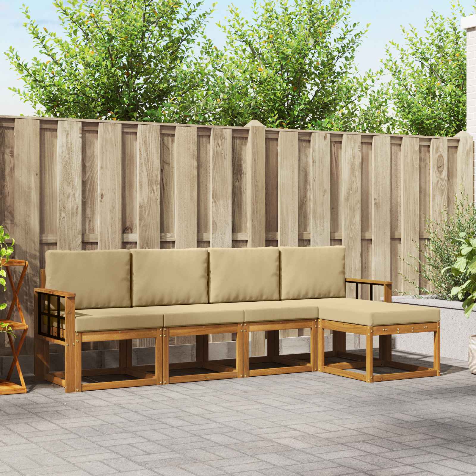 Outdoor-Sofagarnitur 5 stk. Natur und Beige