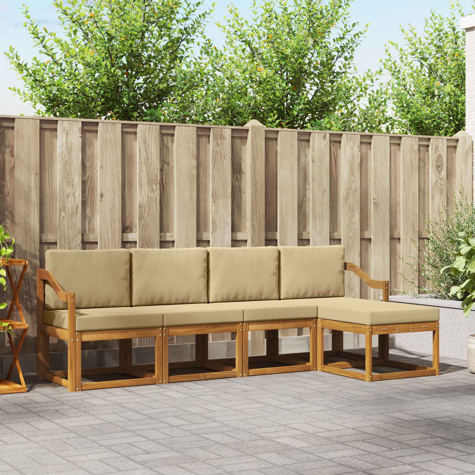 Outdoor-Sofagarnitur 5 stk. Natur und Beige