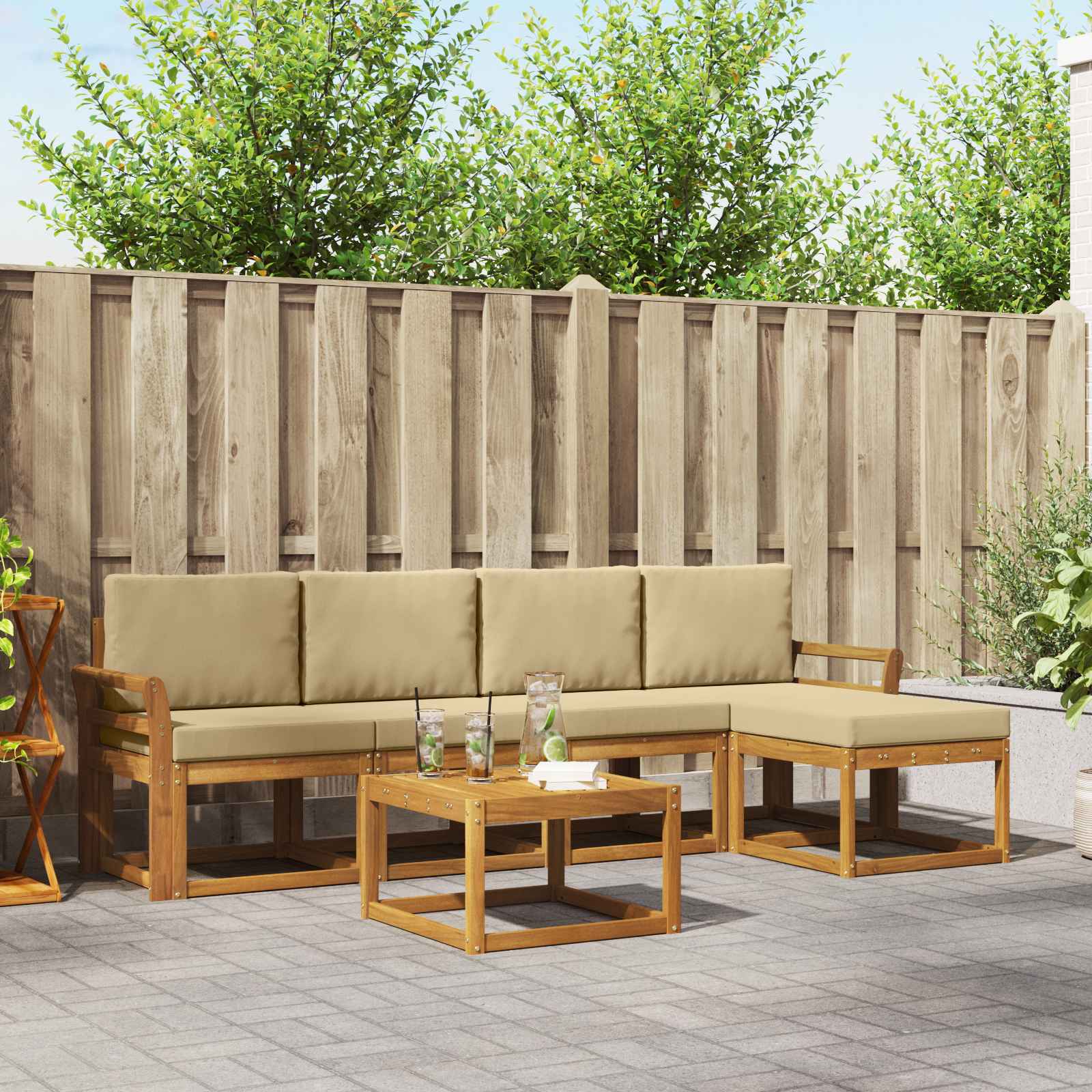 Outdoor-Sofagarnitur 6 stk. Natur und Beige