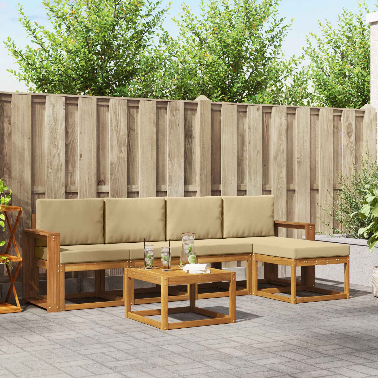 Outdoor-Sofagarnitur 6 stk. Natur und Beige