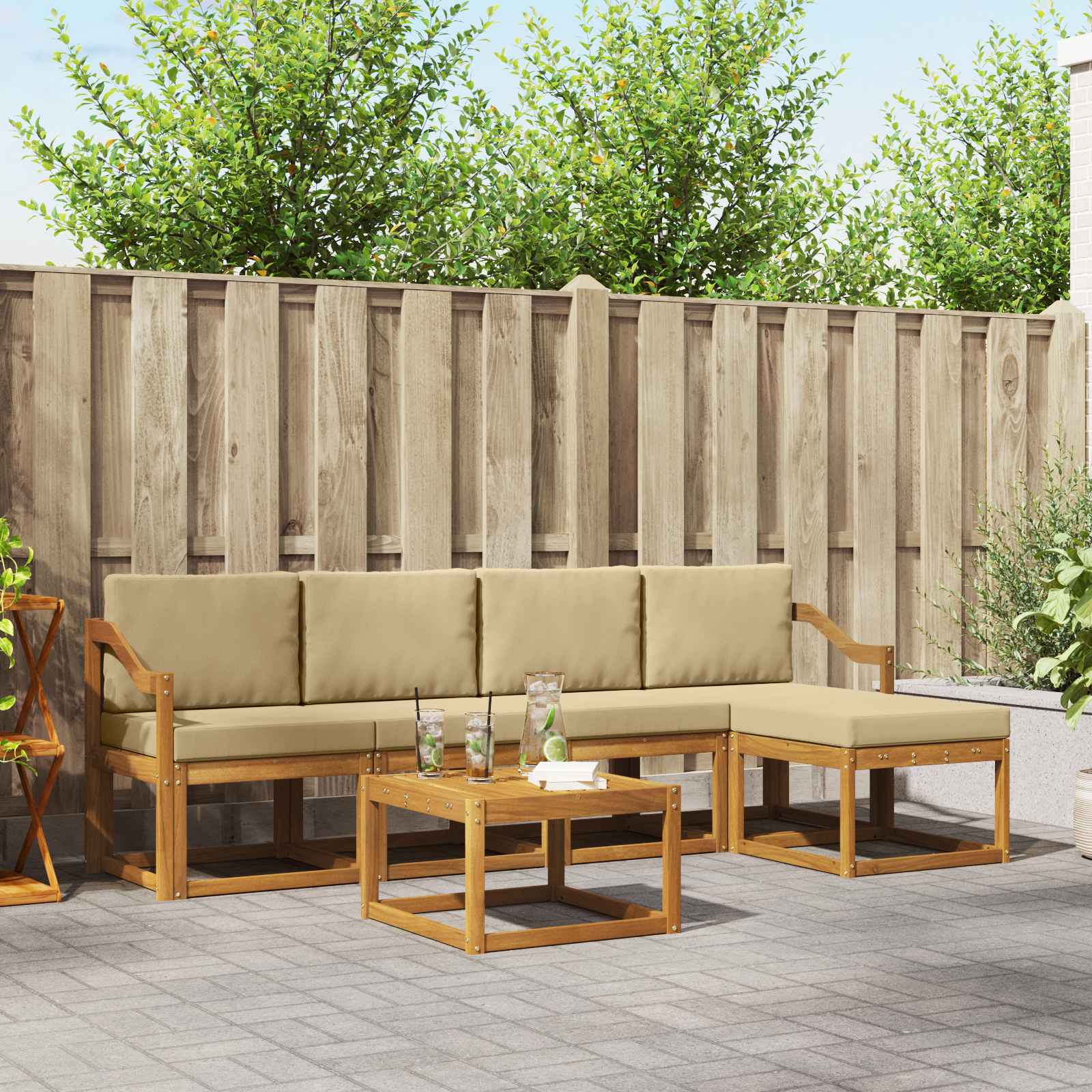Outdoor-Sofagarnitur 6 stk. Natur und Beige