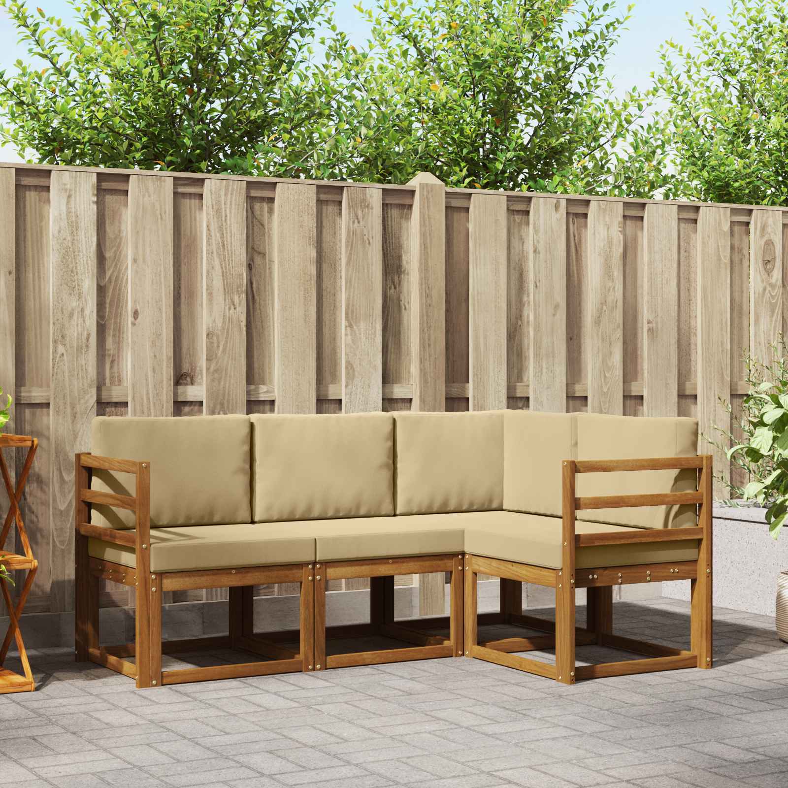Outdoor-Sofagarnitur 4 stk. Natur und Beige