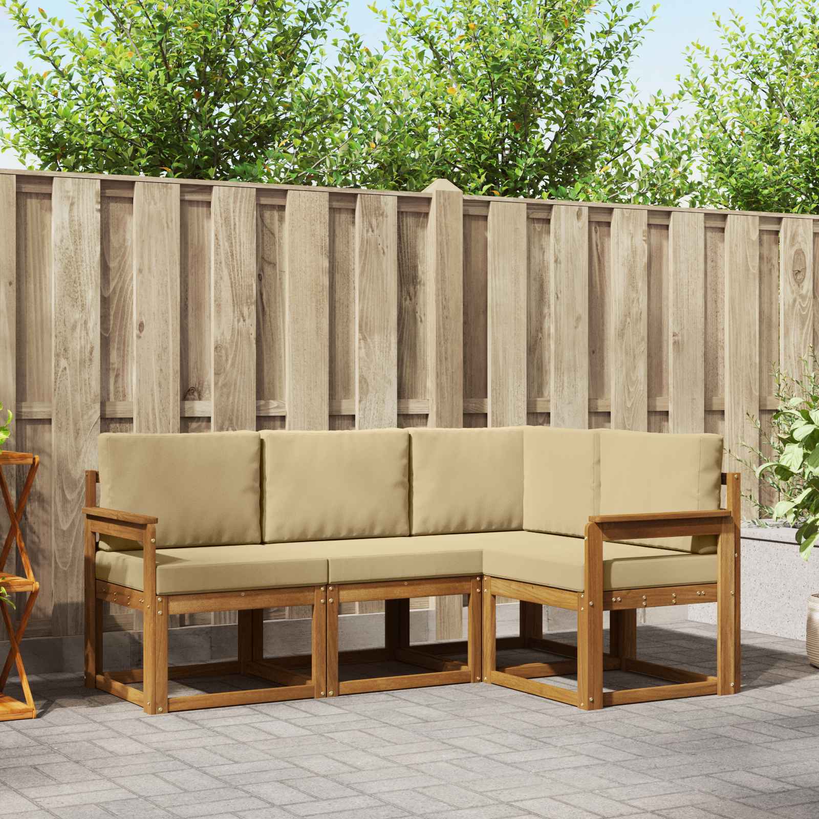 Outdoor-Sofagarnitur 4 stk. Natur und Beige