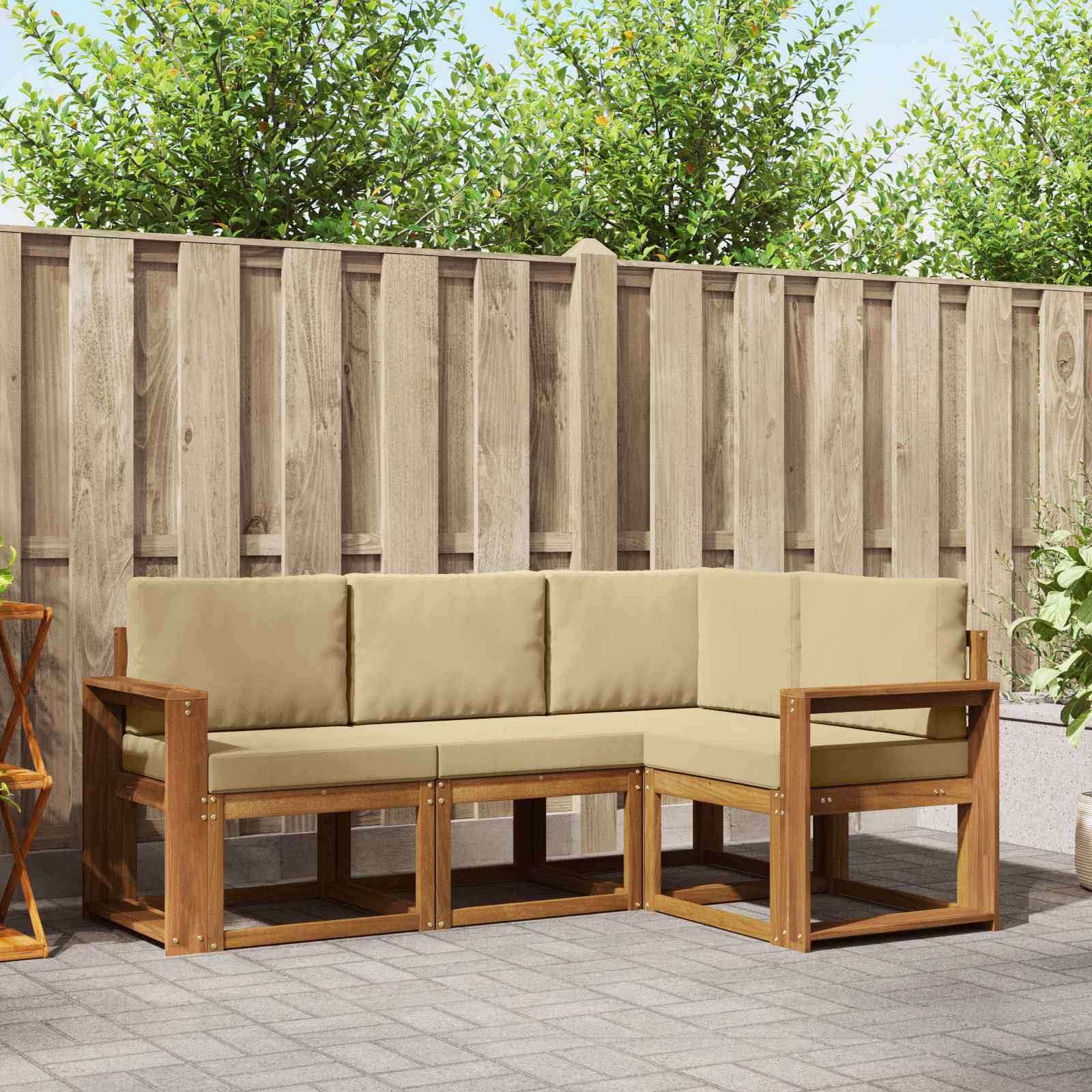Outdoor-Sofagarnitur 4 stk. Natur und Beige