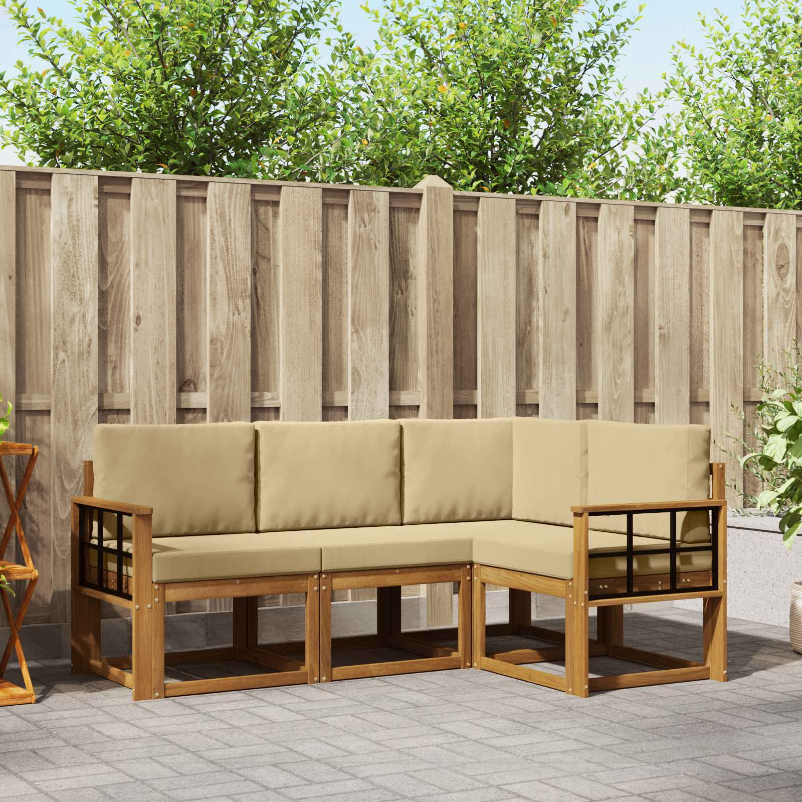 Outdoor-Sofagarnitur 4 stk. Natur und Beige