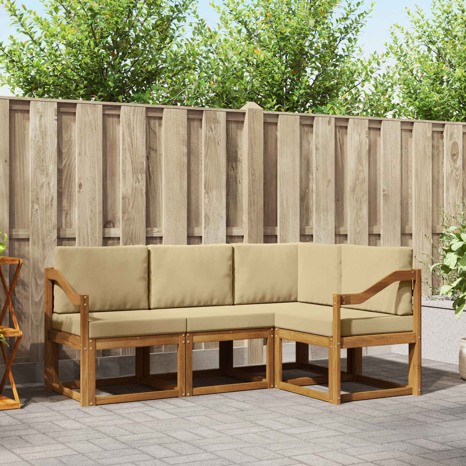 Outdoor-Sofagarnitur 4 stk. Natur und Beige
