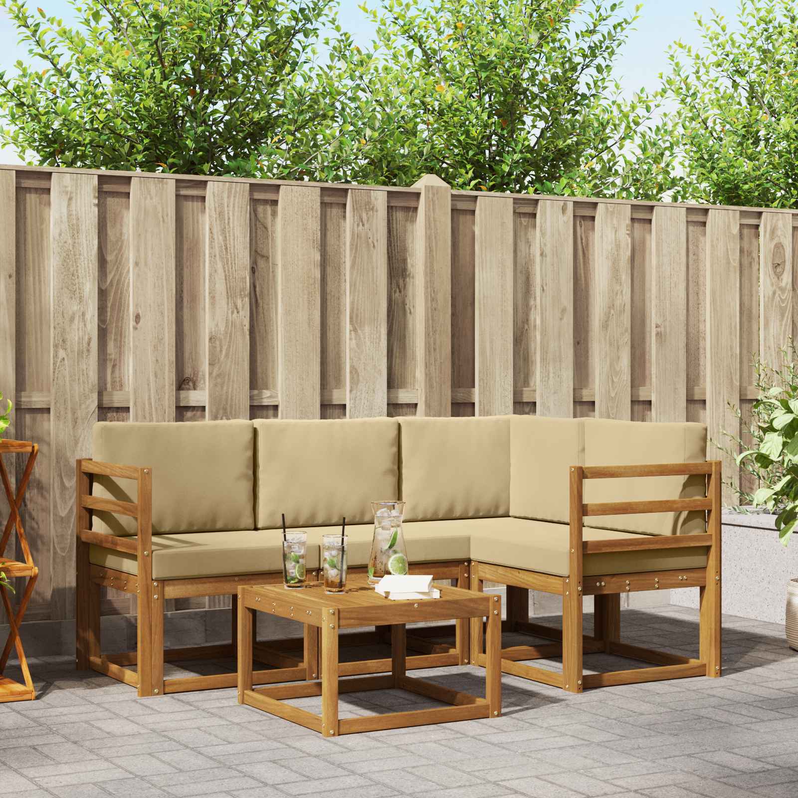 Outdoor-Sofagarnitur 5 stk. Natur und Beige