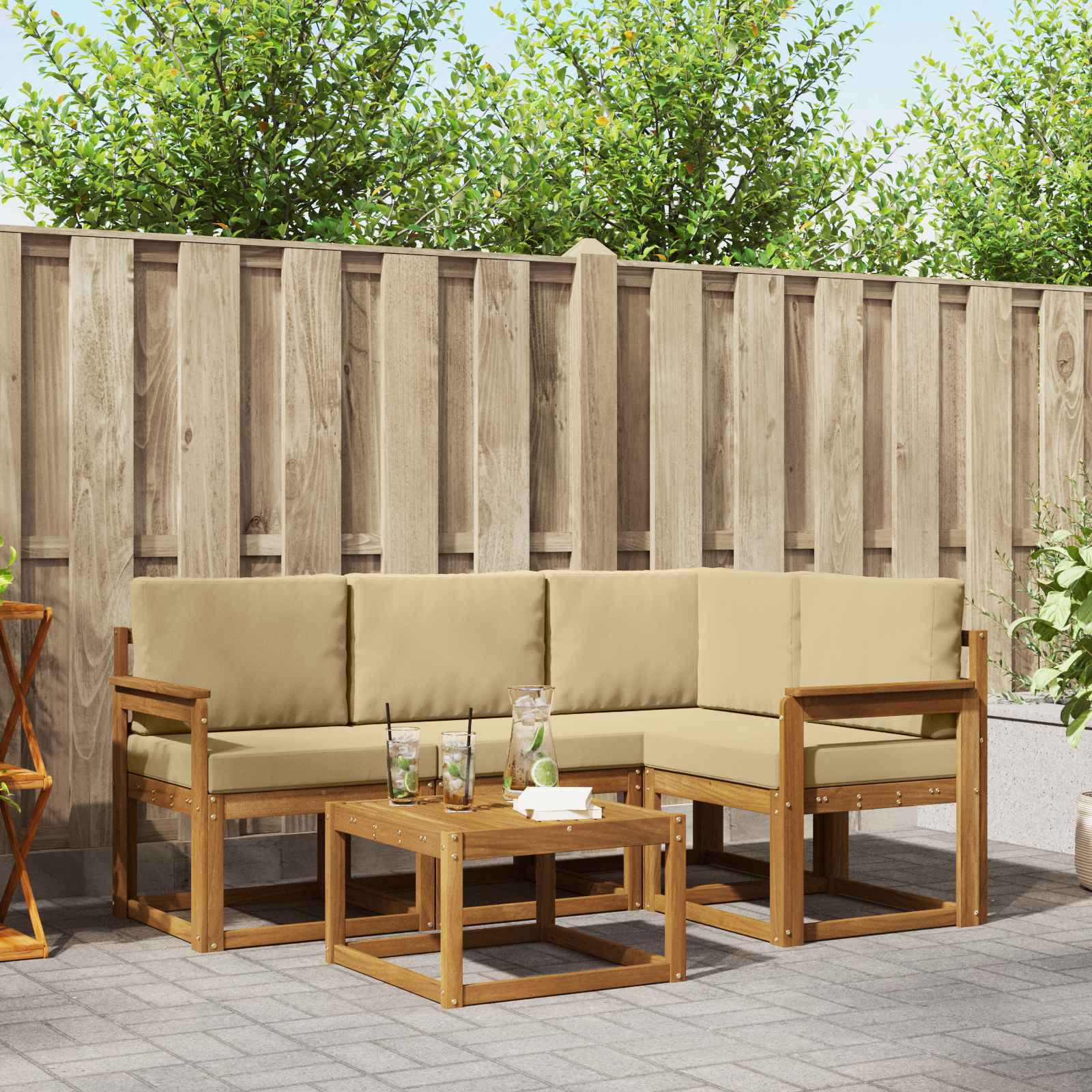 Outdoor-Sofagarnitur 5 stk. Natur und Beige