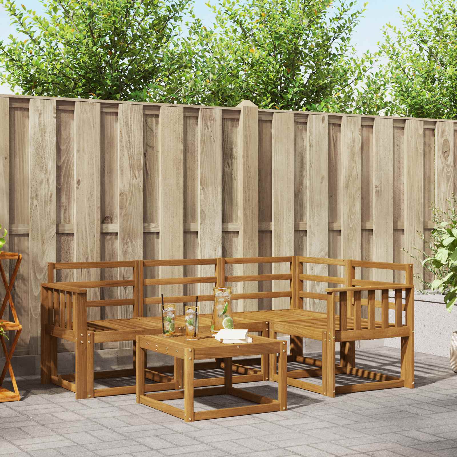 Outdoor-Sofagarnitur 5 stk. Natur Massivholz Akazie