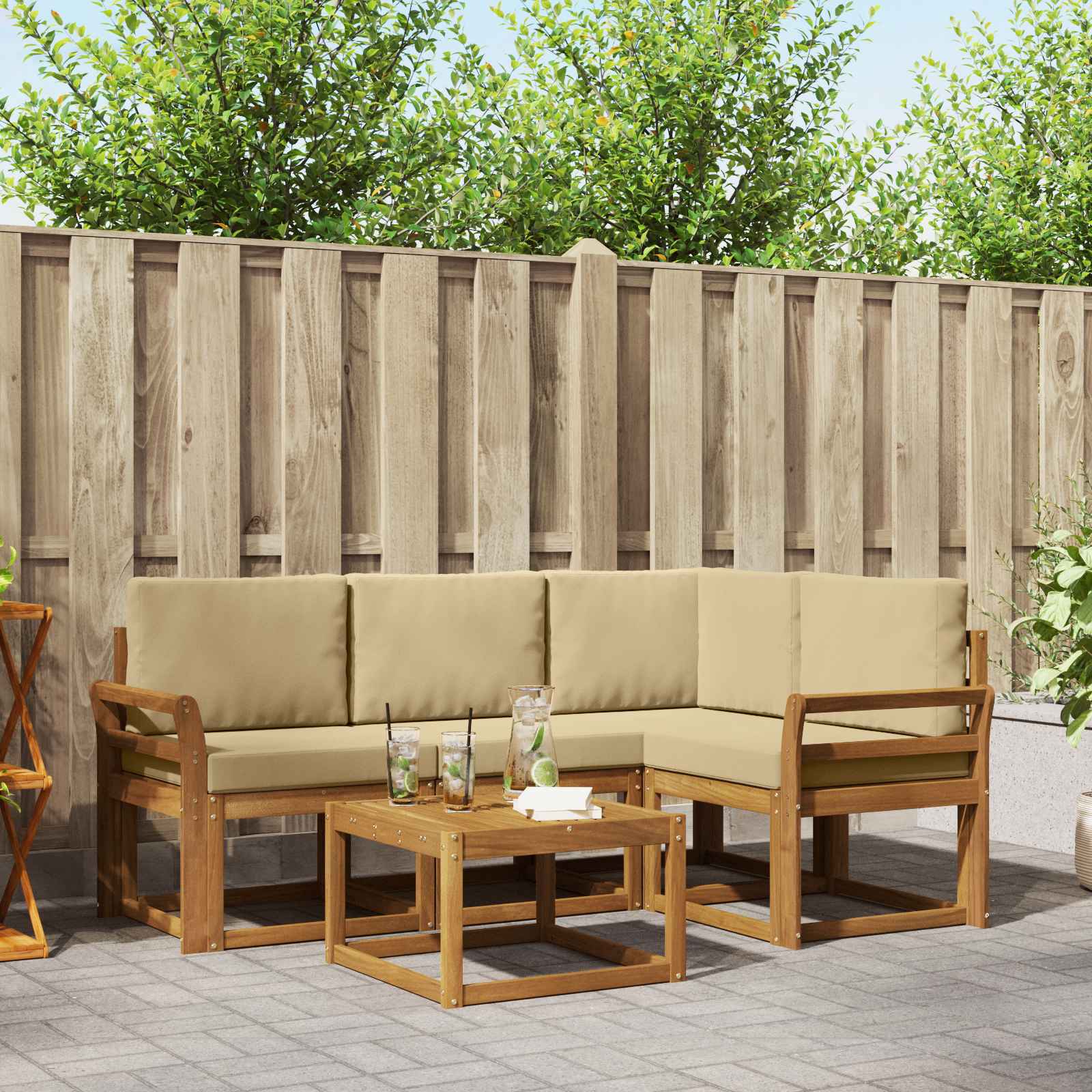 Outdoor-Sofagarnitur 5 stk. Natur und Beige