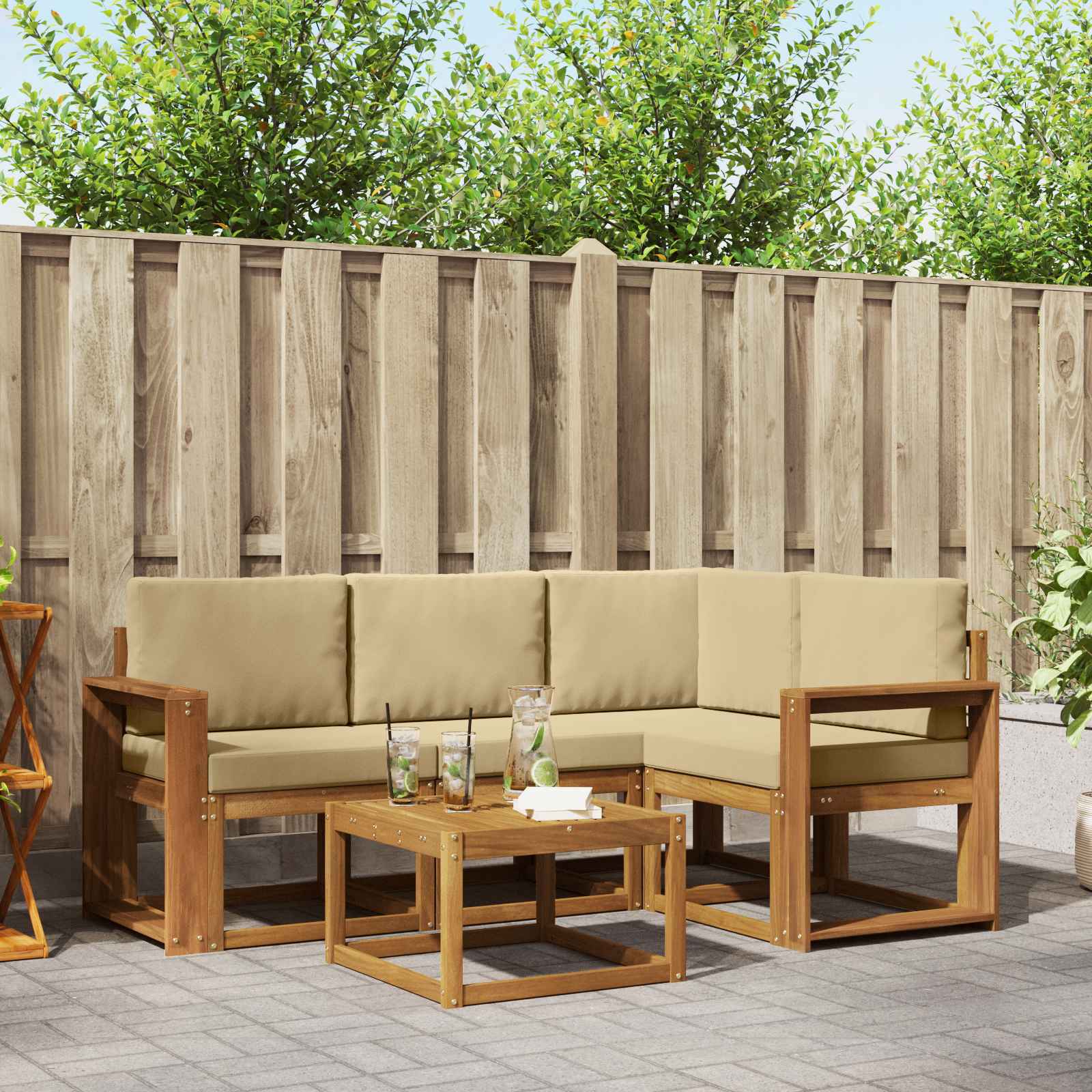 Outdoor-Sofagarnitur 5 stk. Natur und Beige