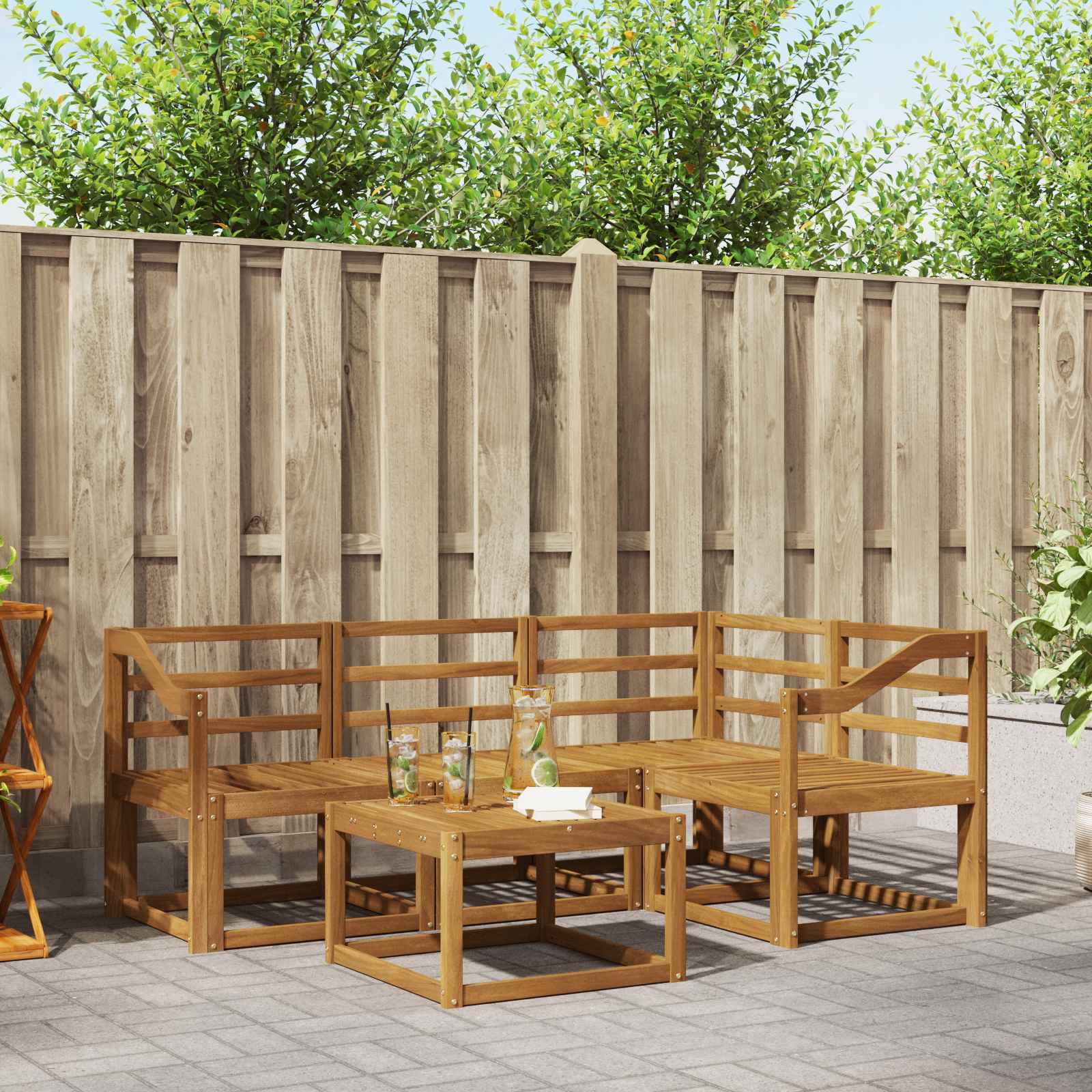Outdoor-Sofagarnitur 5 stk. Natur Massivholz Akazie