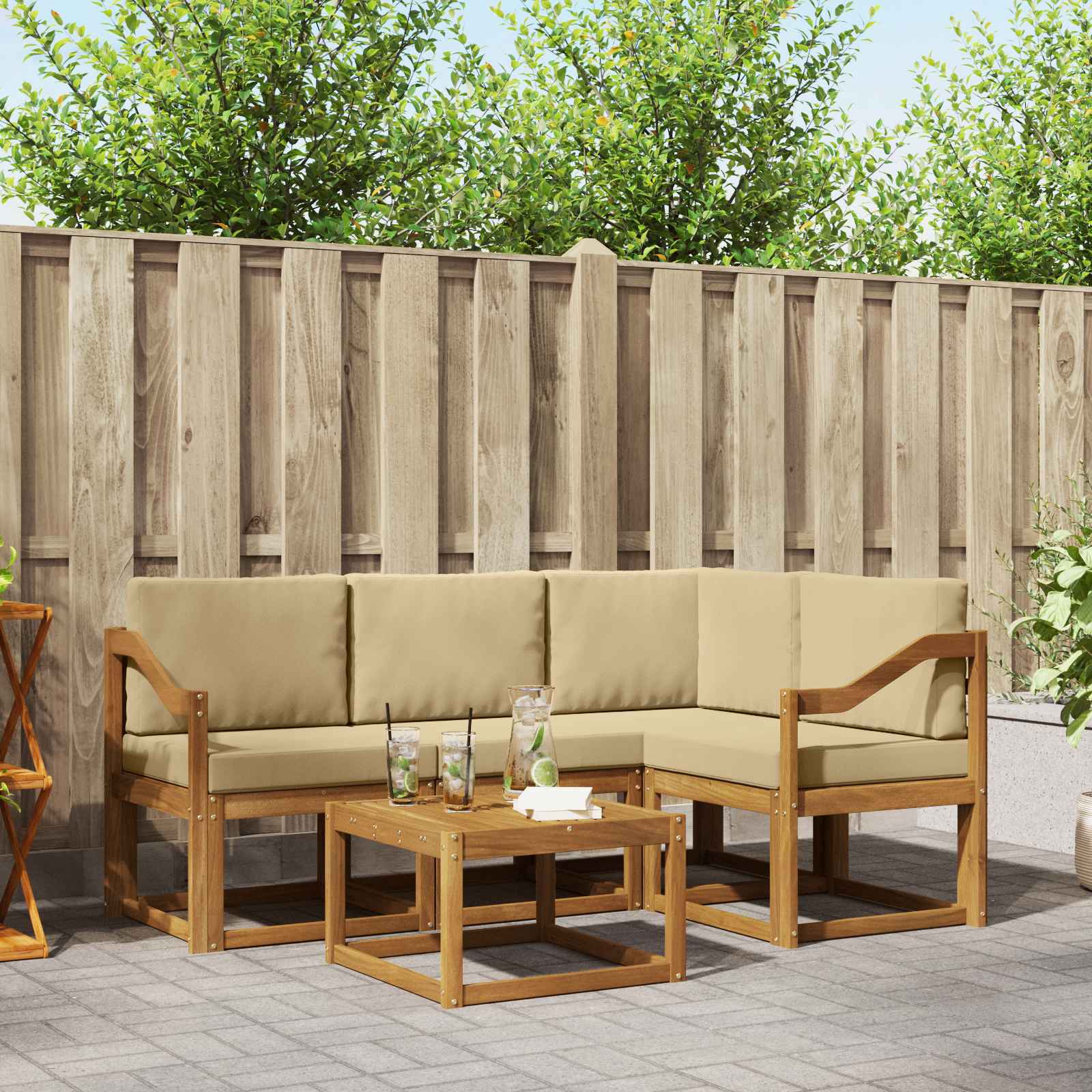 Outdoor-Sofagarnitur 5 stk. Natur und Beige