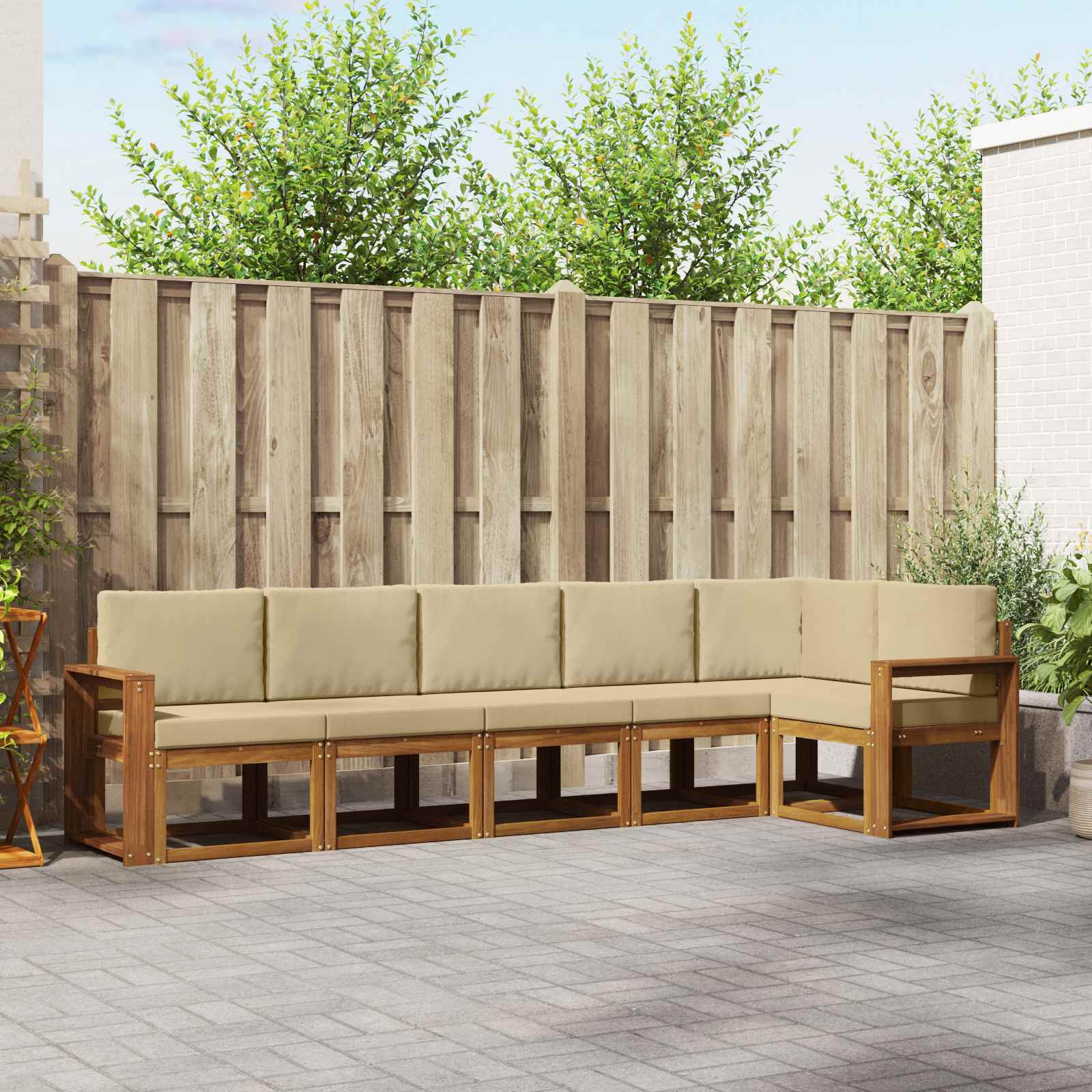 Outdoor-Sofagarnitur 6 stk. Natur und Beige