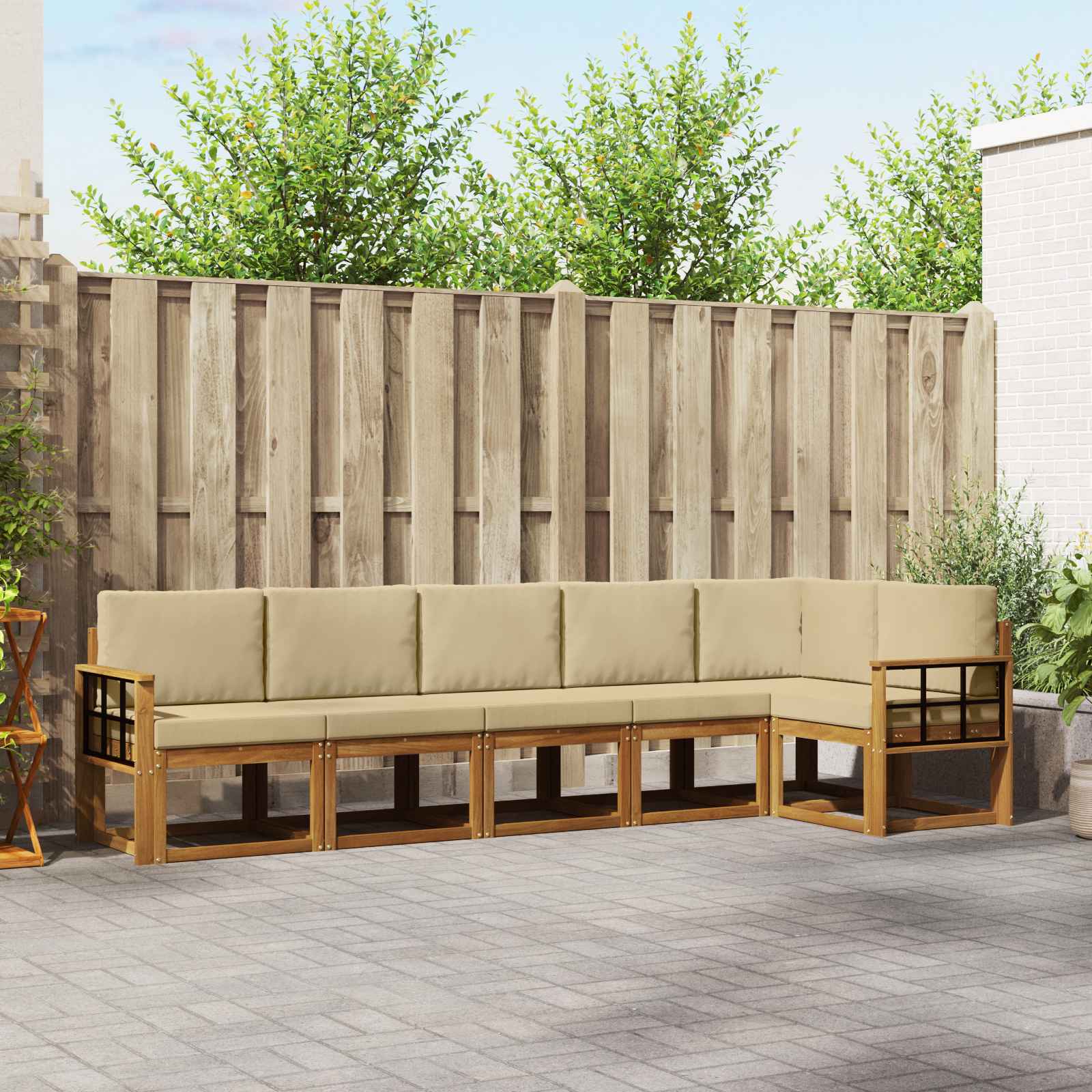 Outdoor-Sofagarnitur 6 stk. Natur und Beige