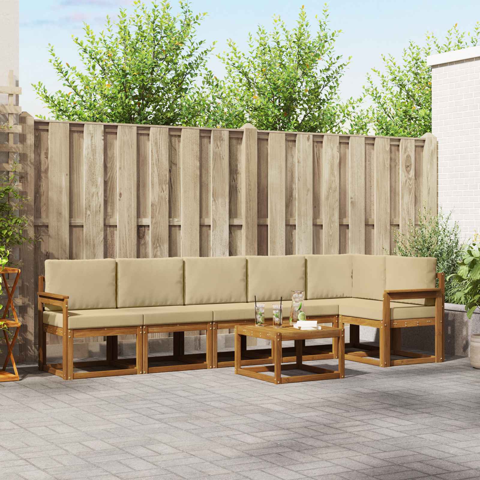 Outdoor-Sofagarnitur 7 stk. Natur und Beige