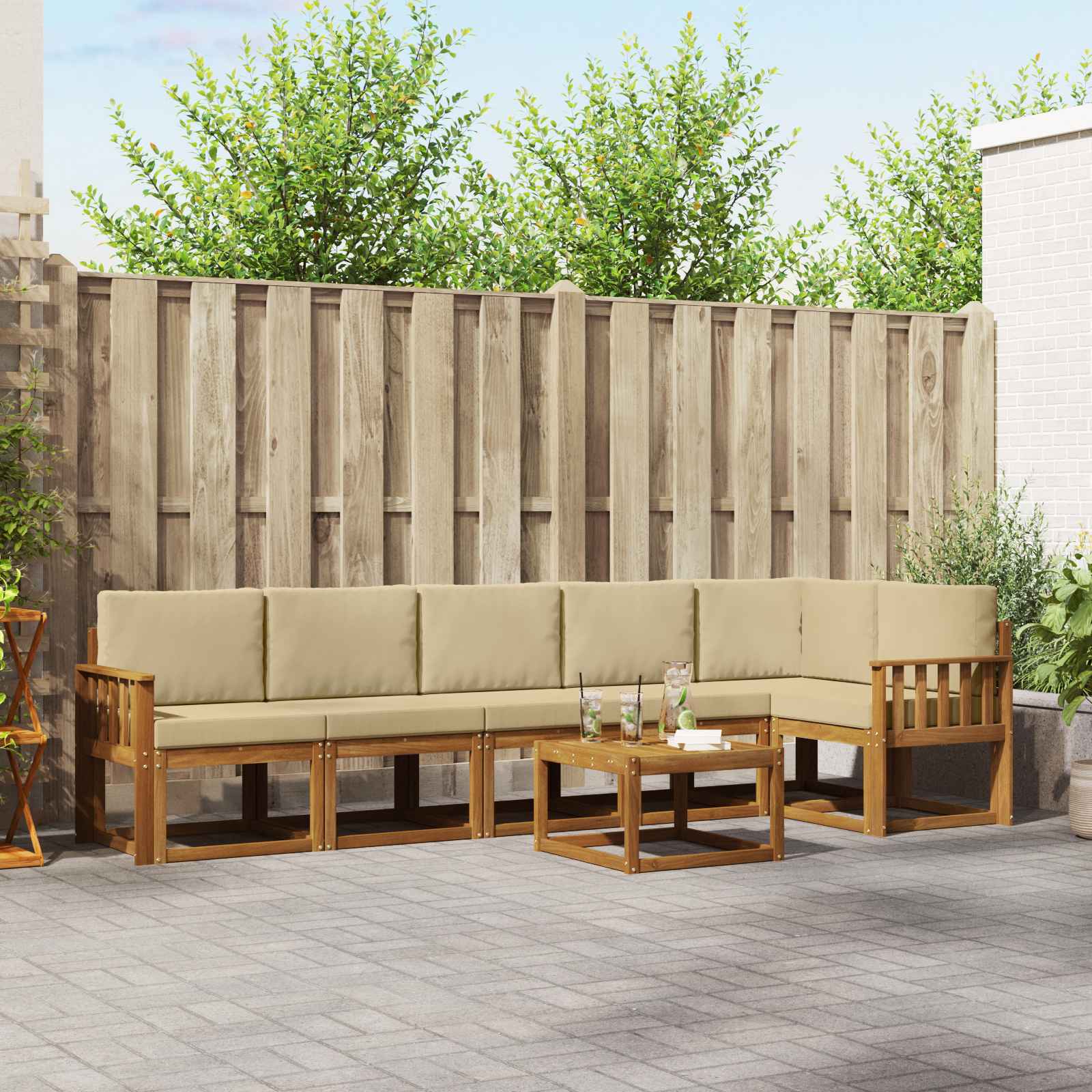 Outdoor-Sofagarnitur 7 stk. Natur und Beige