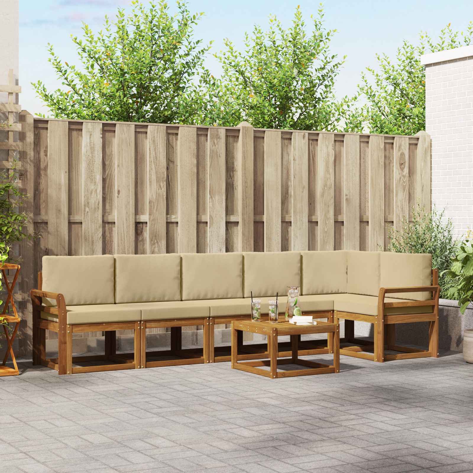 Outdoor-Sofagarnitur 7 stk. Natur und Beige
