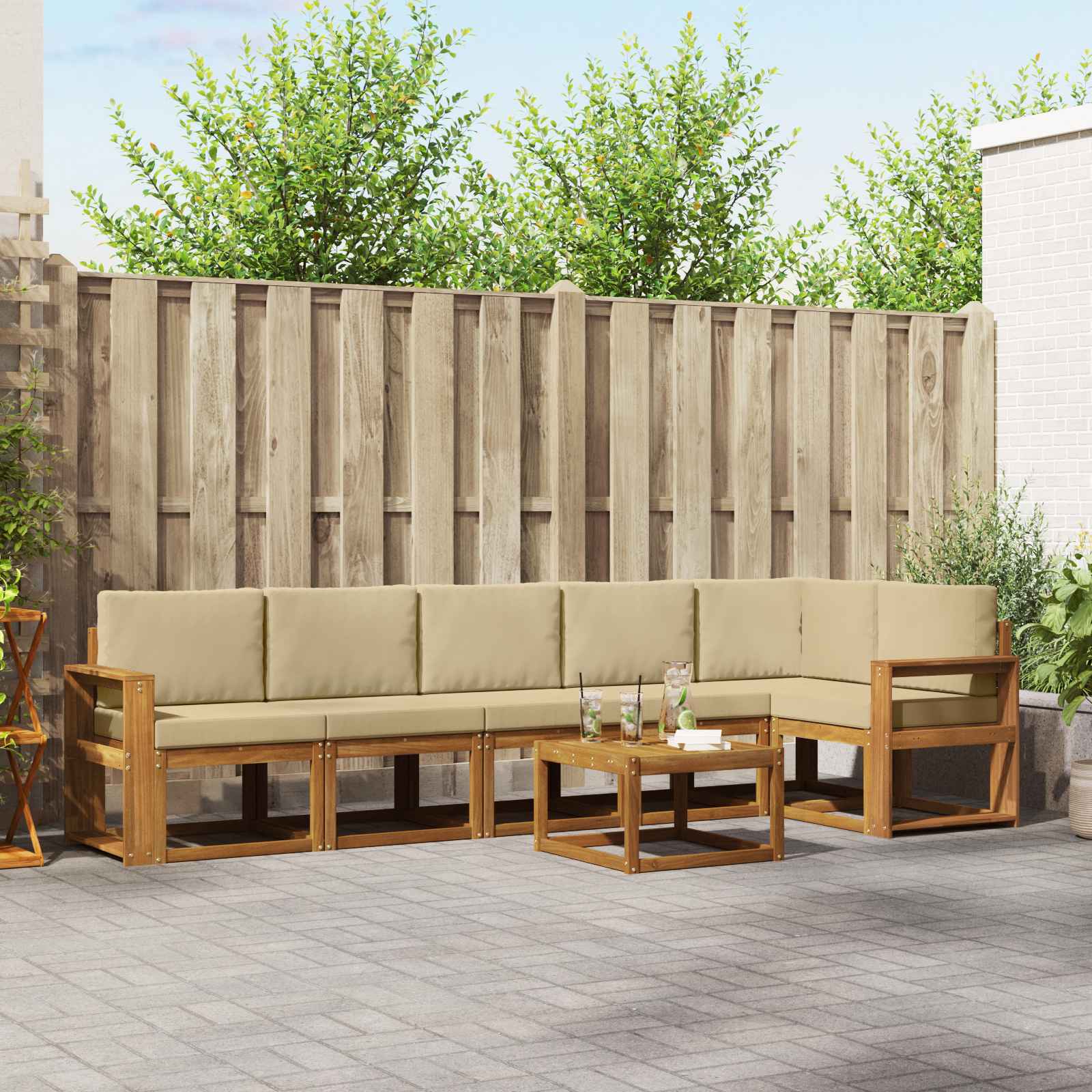 Outdoor-Sofagarnitur 7 stk. Natur und Beige
