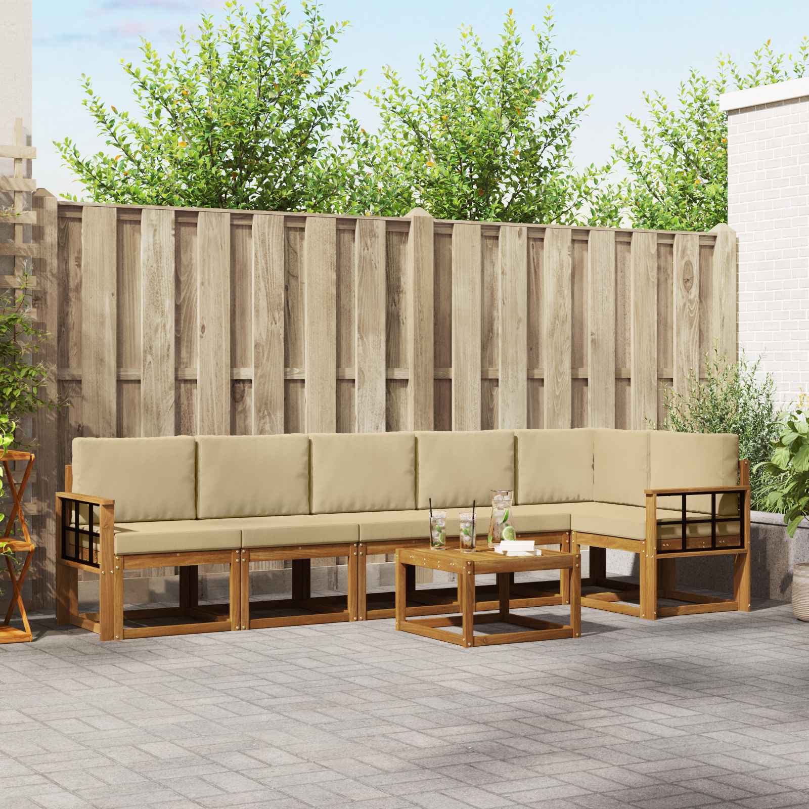 Outdoor-Sofagarnitur 7 stk. Natur und Beige