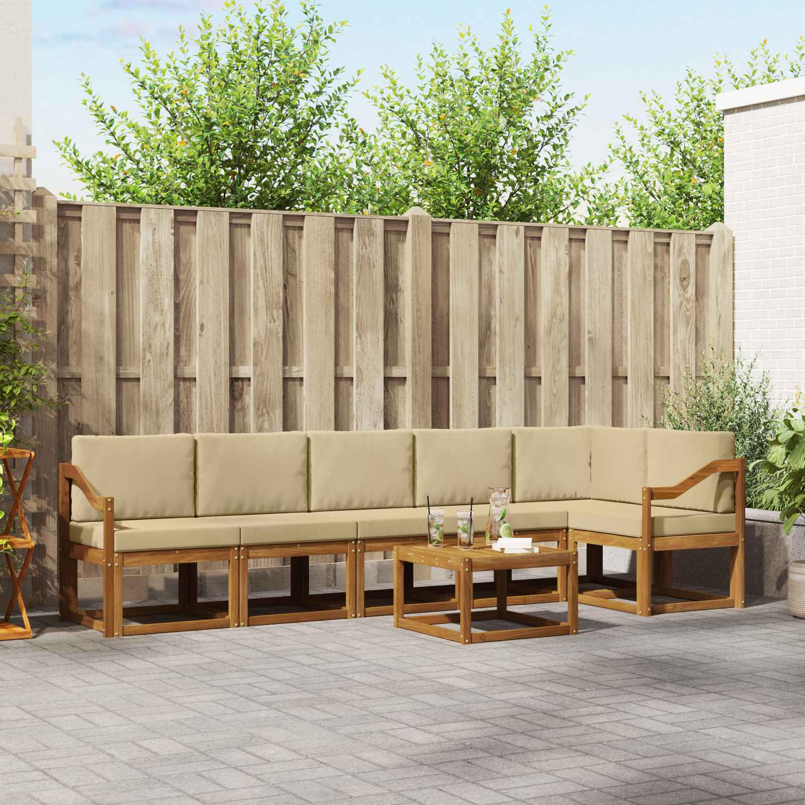 Outdoor-Sofagarnitur 7 stk. Natur und Beige