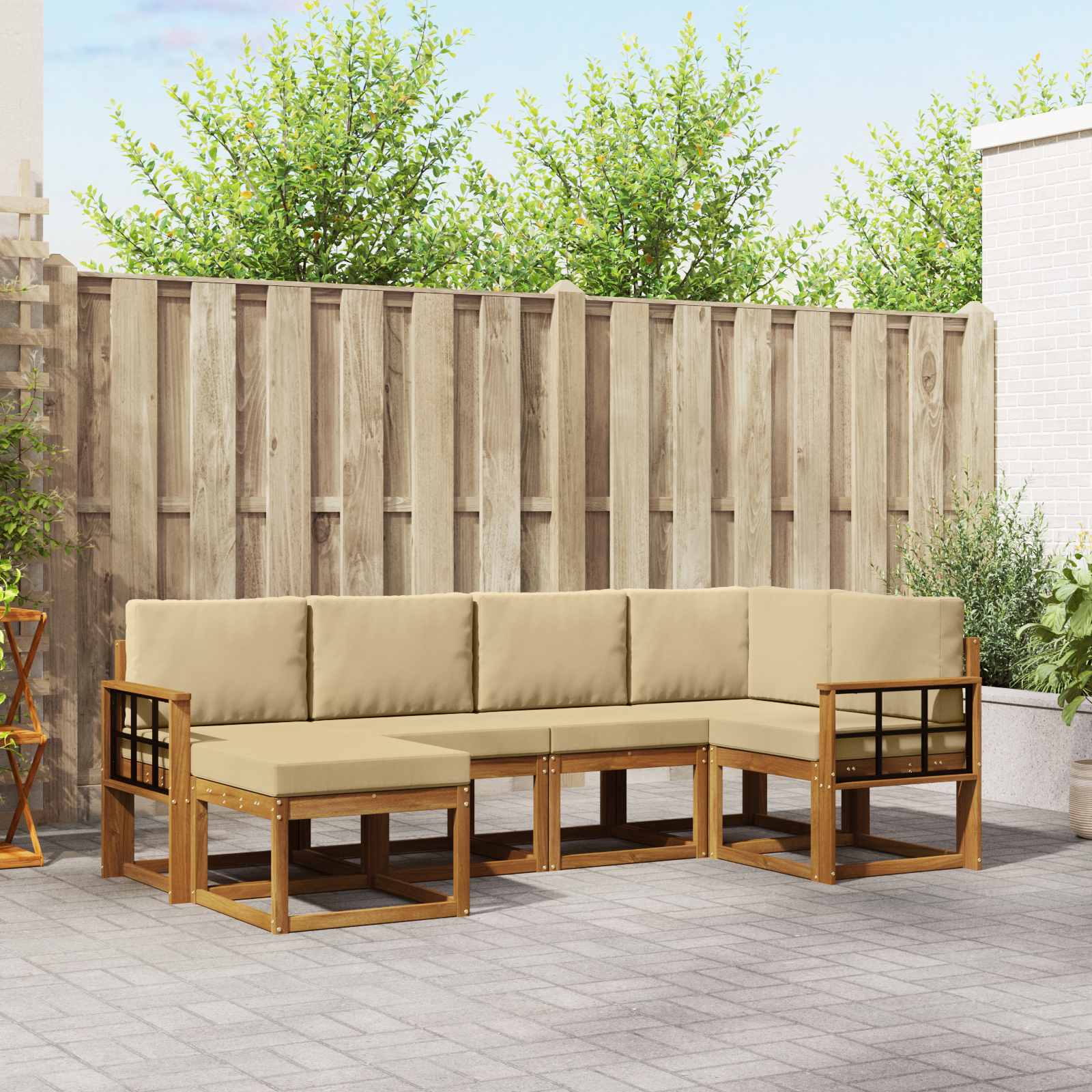Outdoor-Sofagarnitur 6 stk. Natur und Beige