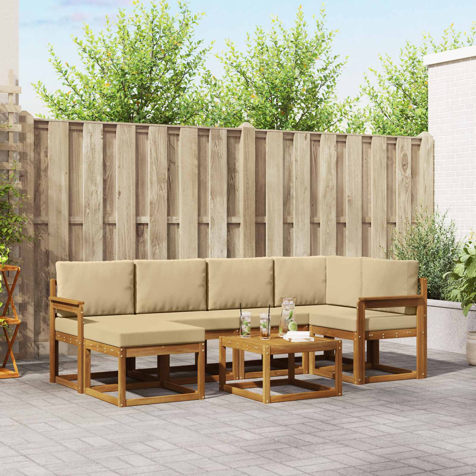 Outdoor-Sofagarnitur 7 stk. Natur und Beige