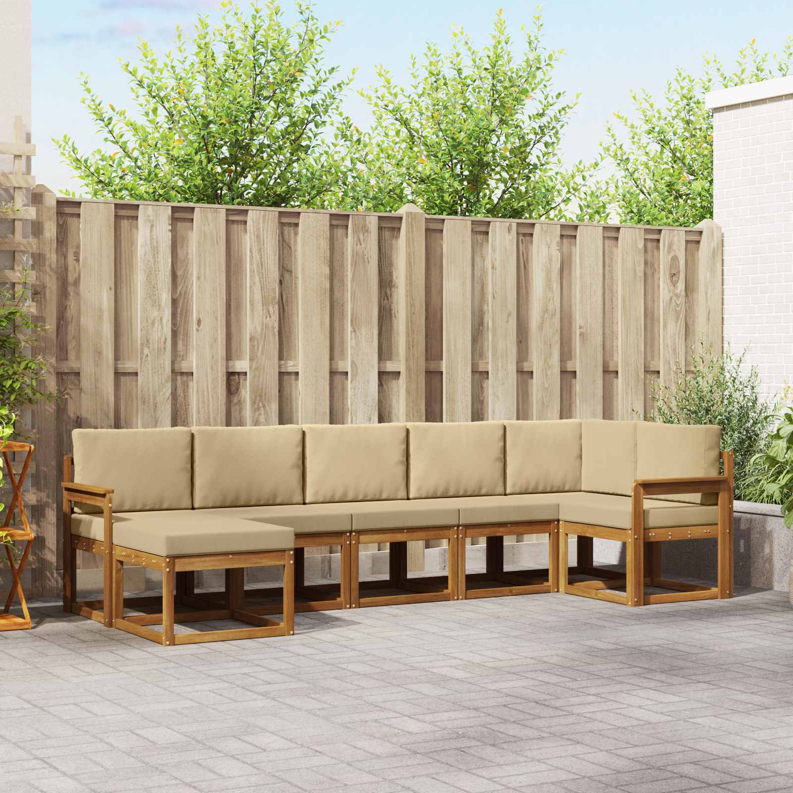 Outdoor-Sofagarnitur 7 stk. Natur und Beige