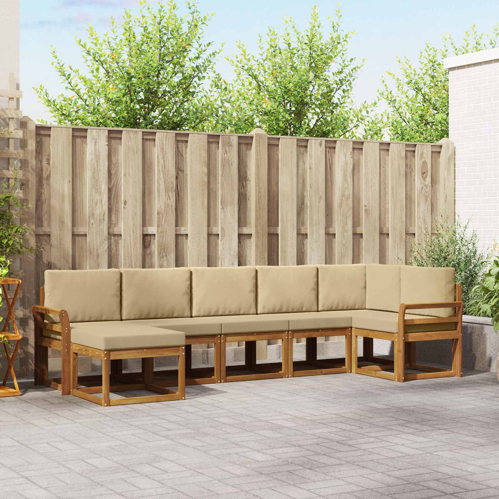 Outdoor-Sofagarnitur 7 stk. Natur und Beige