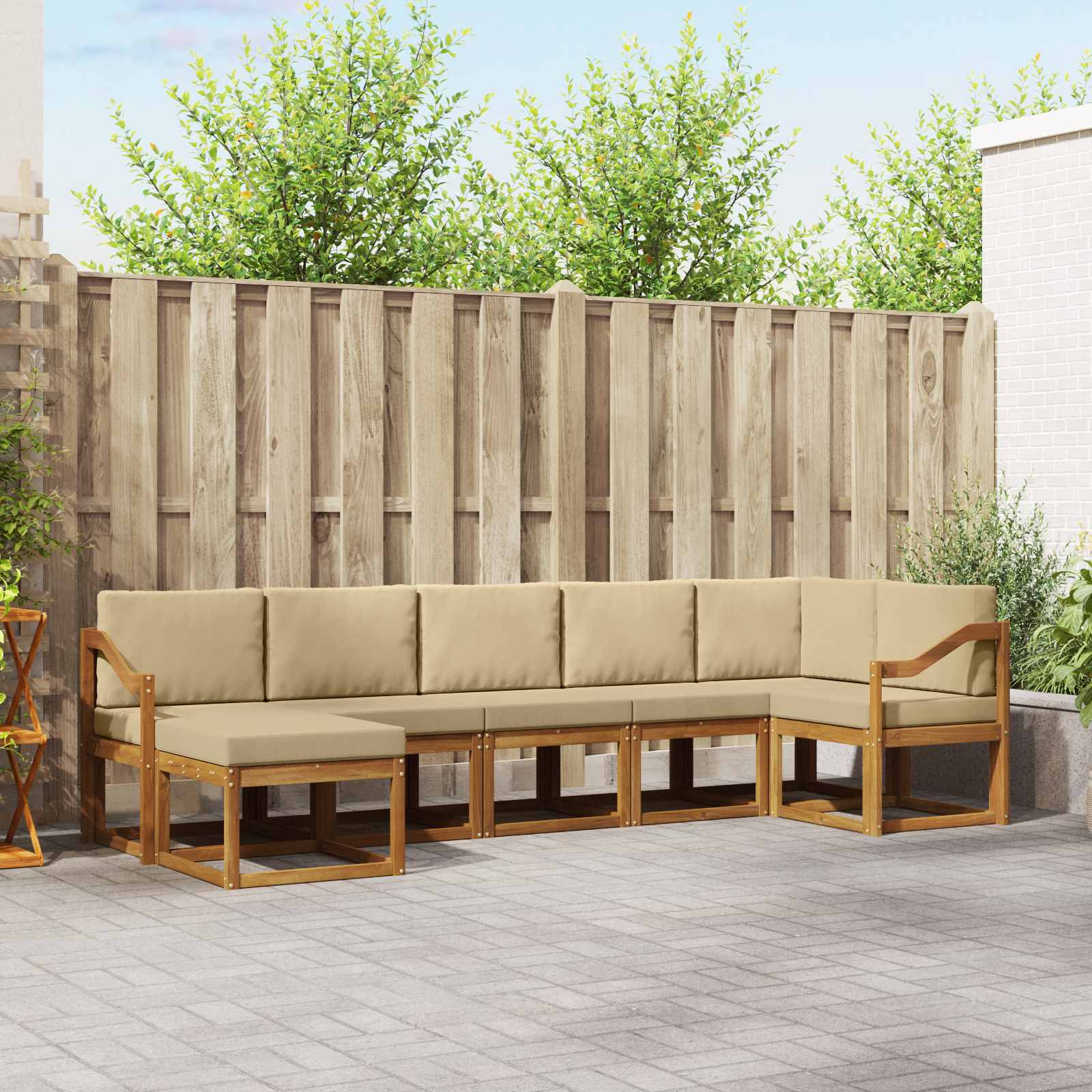 Outdoor-Sofagarnitur 7 stk. Natur und Beige