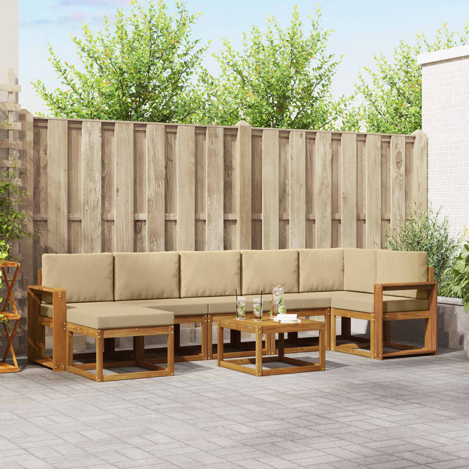 Outdoor-Sofagarnitur 8 stk. Natur und Beige