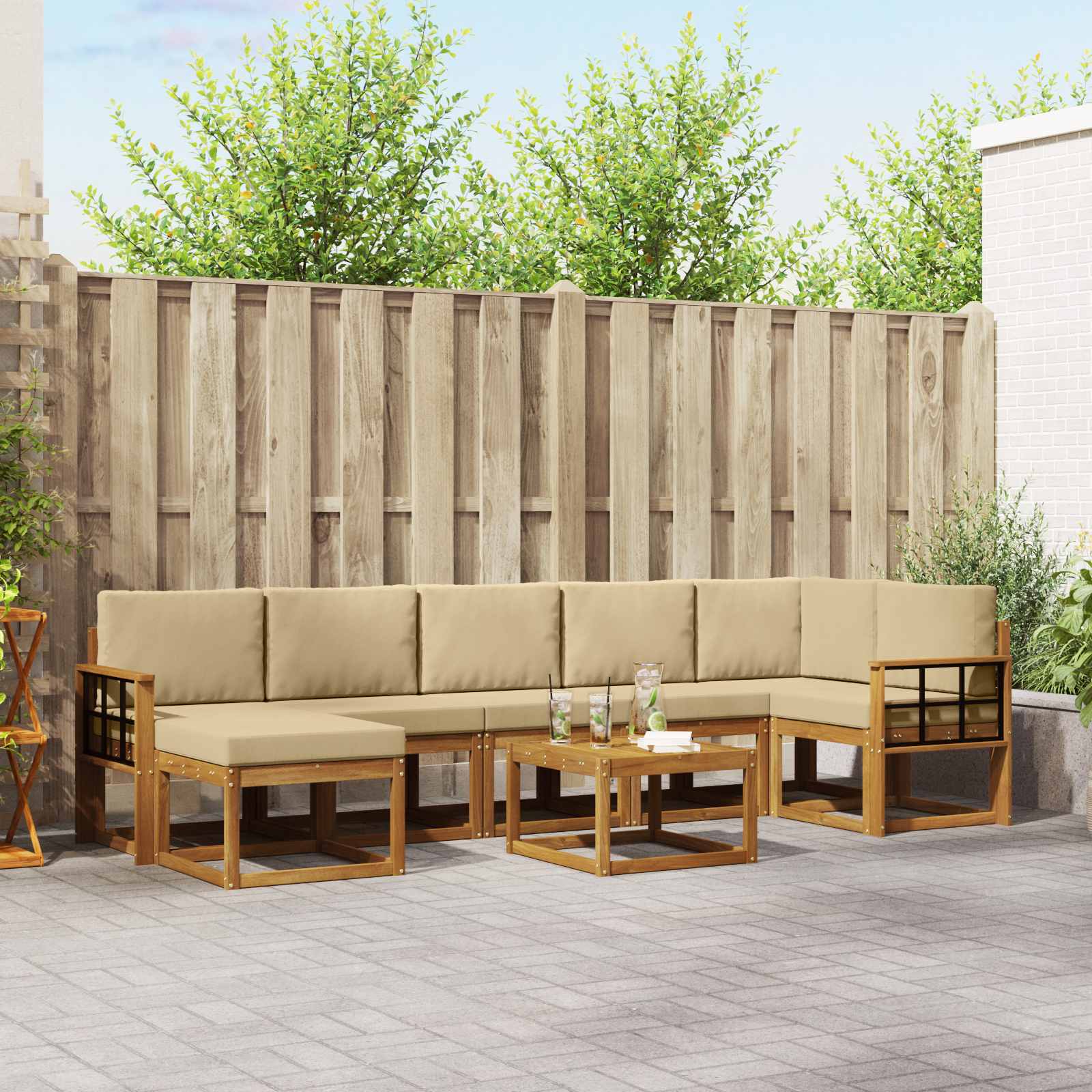 Outdoor-Sofagarnitur 8 stk. Natur und Beige