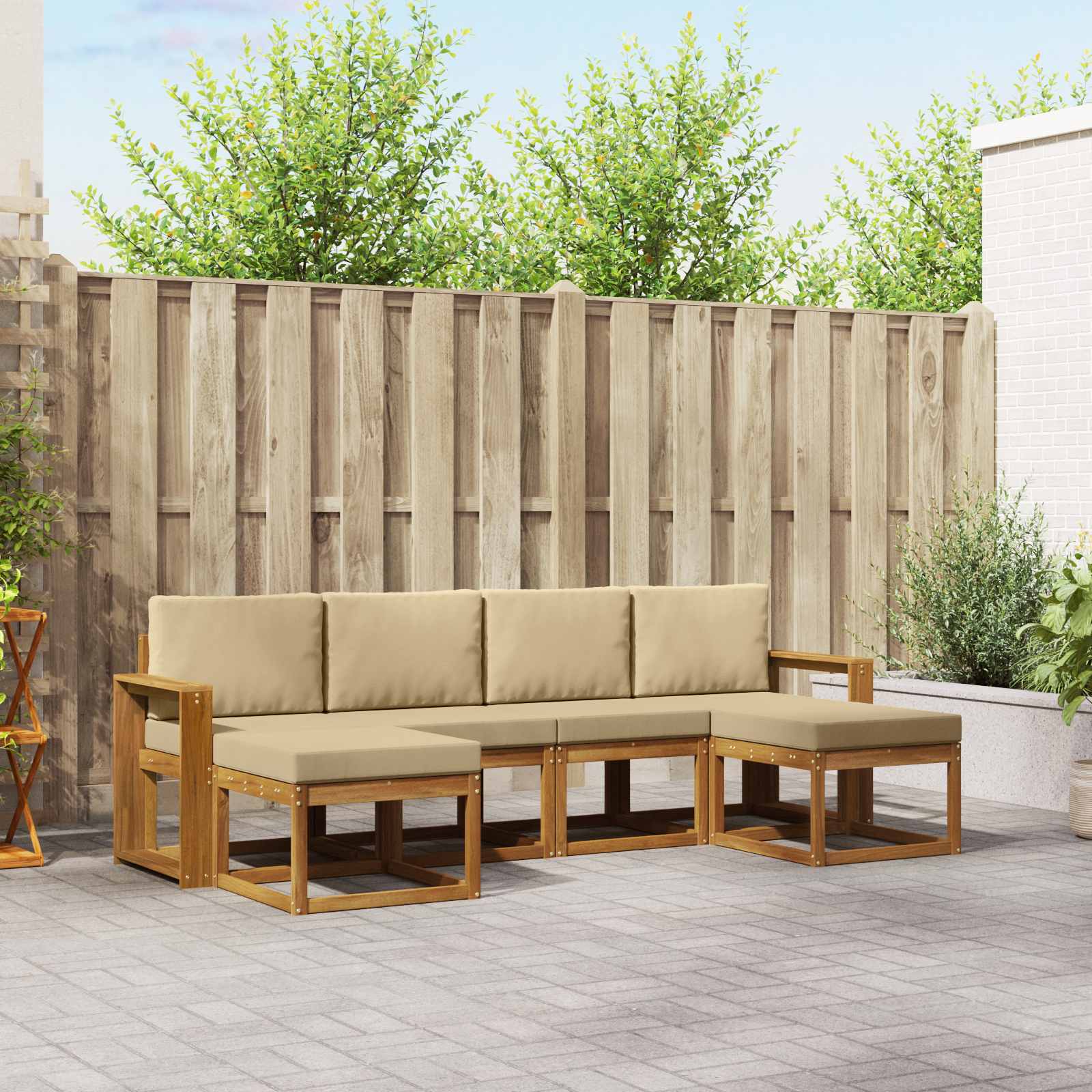 Outdoor-Sofagarnitur 6 stk. Natur und Beige